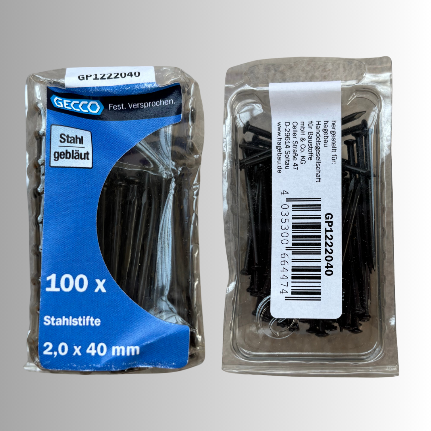 No.70 Gecco Stahlstifte 2,0x40mm - 100 Stück Stahl Gebläut