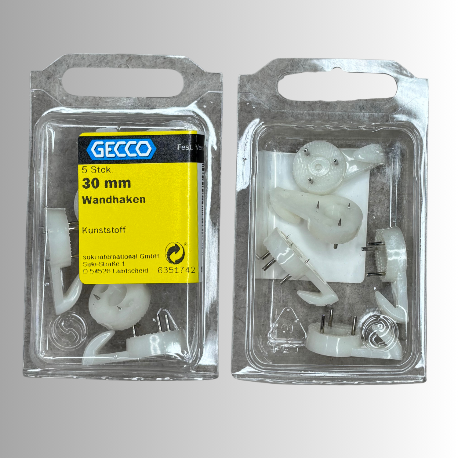 No.15 Gecco Wandhaken 30mm - 5 Stück Kunststoff
