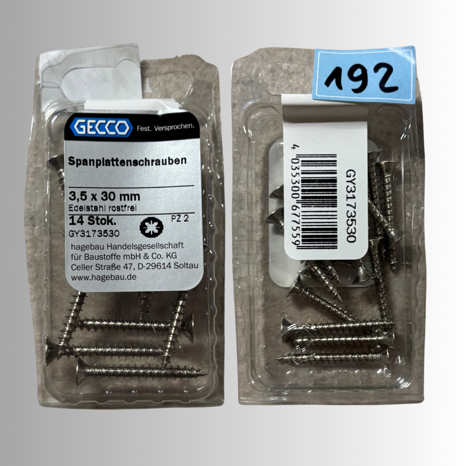 No.192 Gecco Spanplattenschrauben 3,5x30mm - 14 Stück Edelstahl