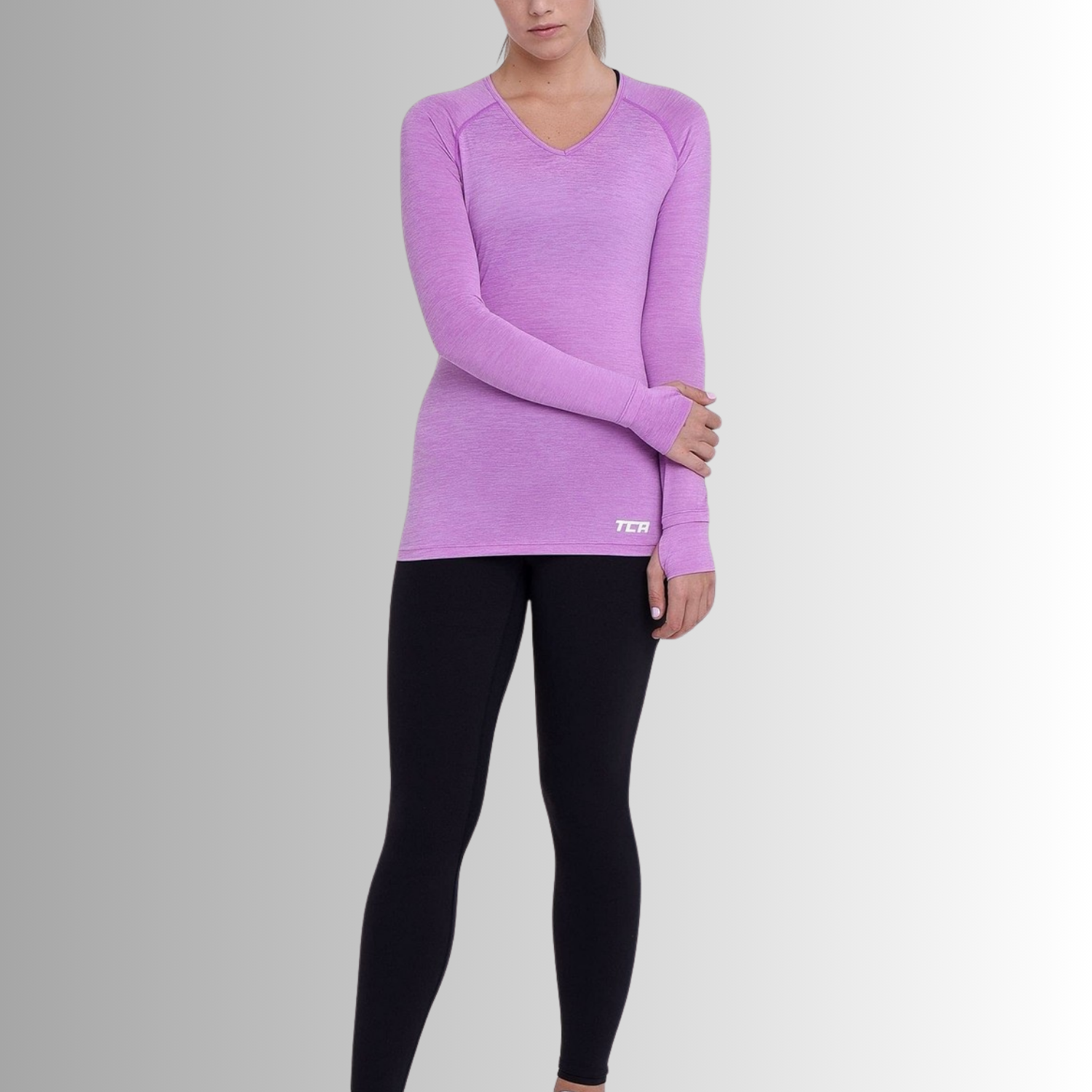 TCA Damen Elle Langarm V-Ausschnitt Laufshirt, Sportshirt, Trainingsshirt Größe: S, M