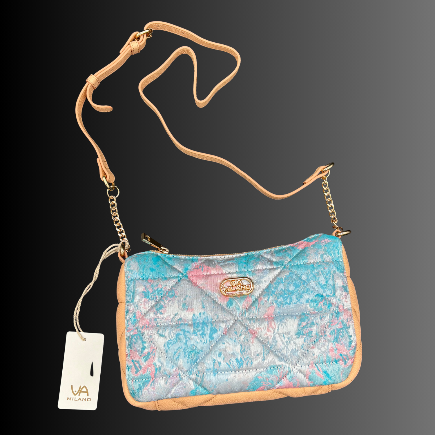 VA MILANO Schultertasche Handtasche Tasche Edles Webmaterial & Echtleder