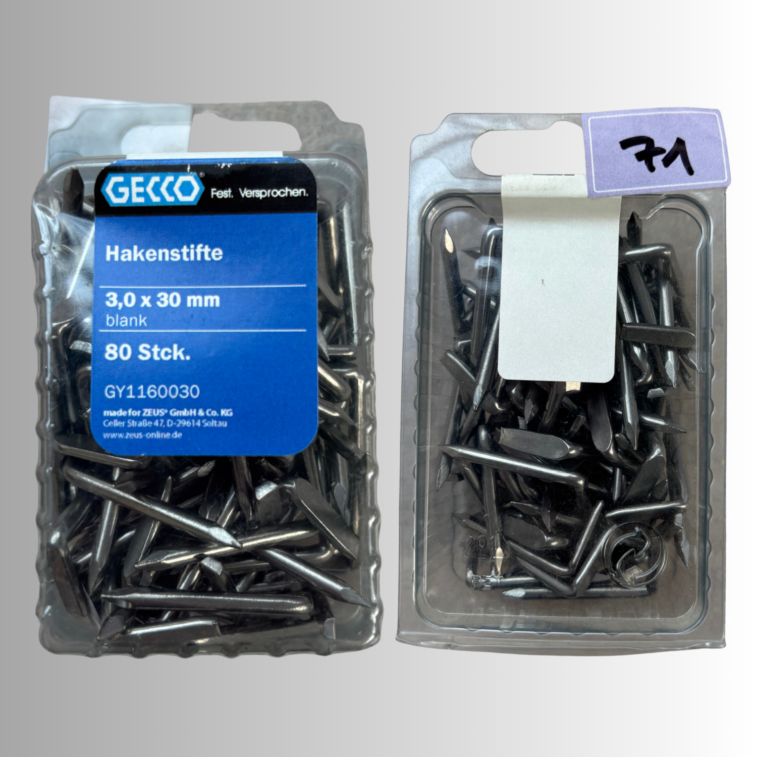 No.71 Gecco Hakenstifte 3,0x30mm - 80 Stück Blank