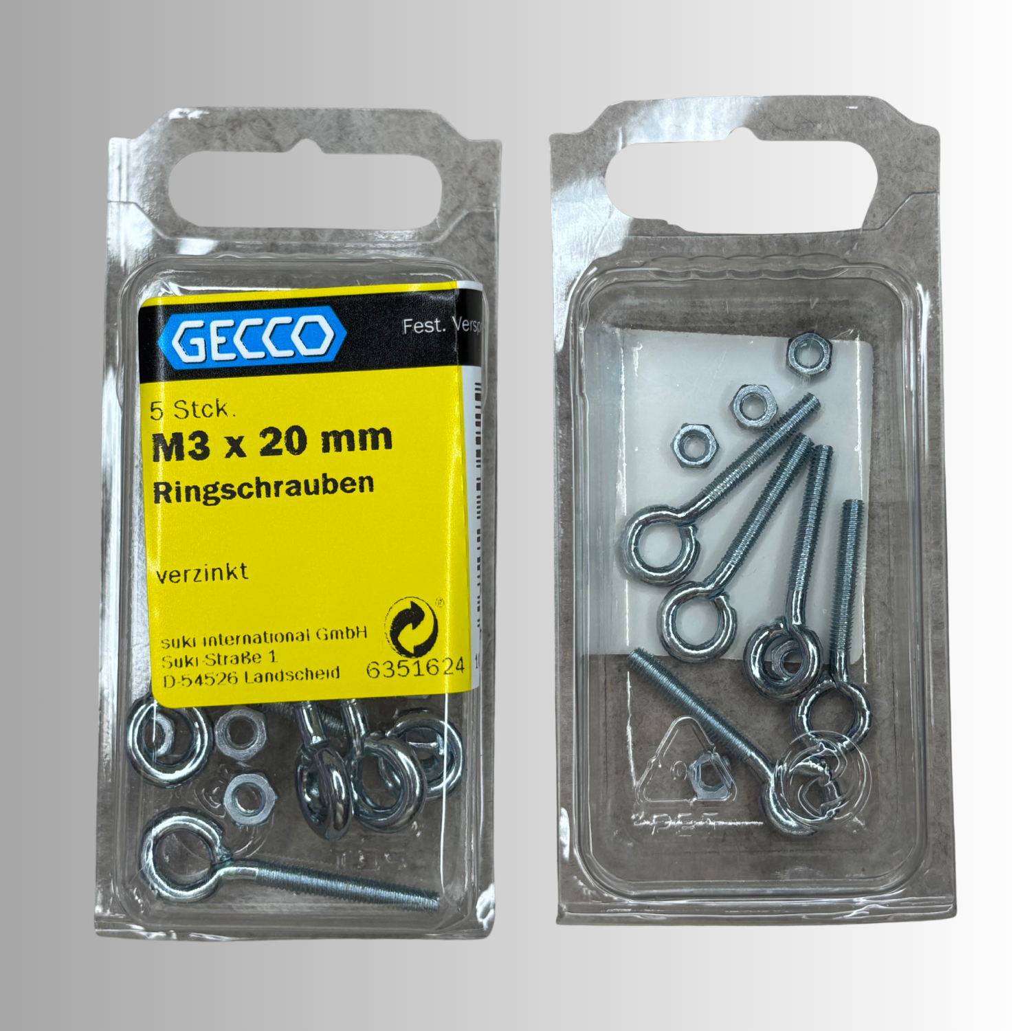 No.57 Gecco Ringschrauben M3x20mm - 5 Stück Verzinkt