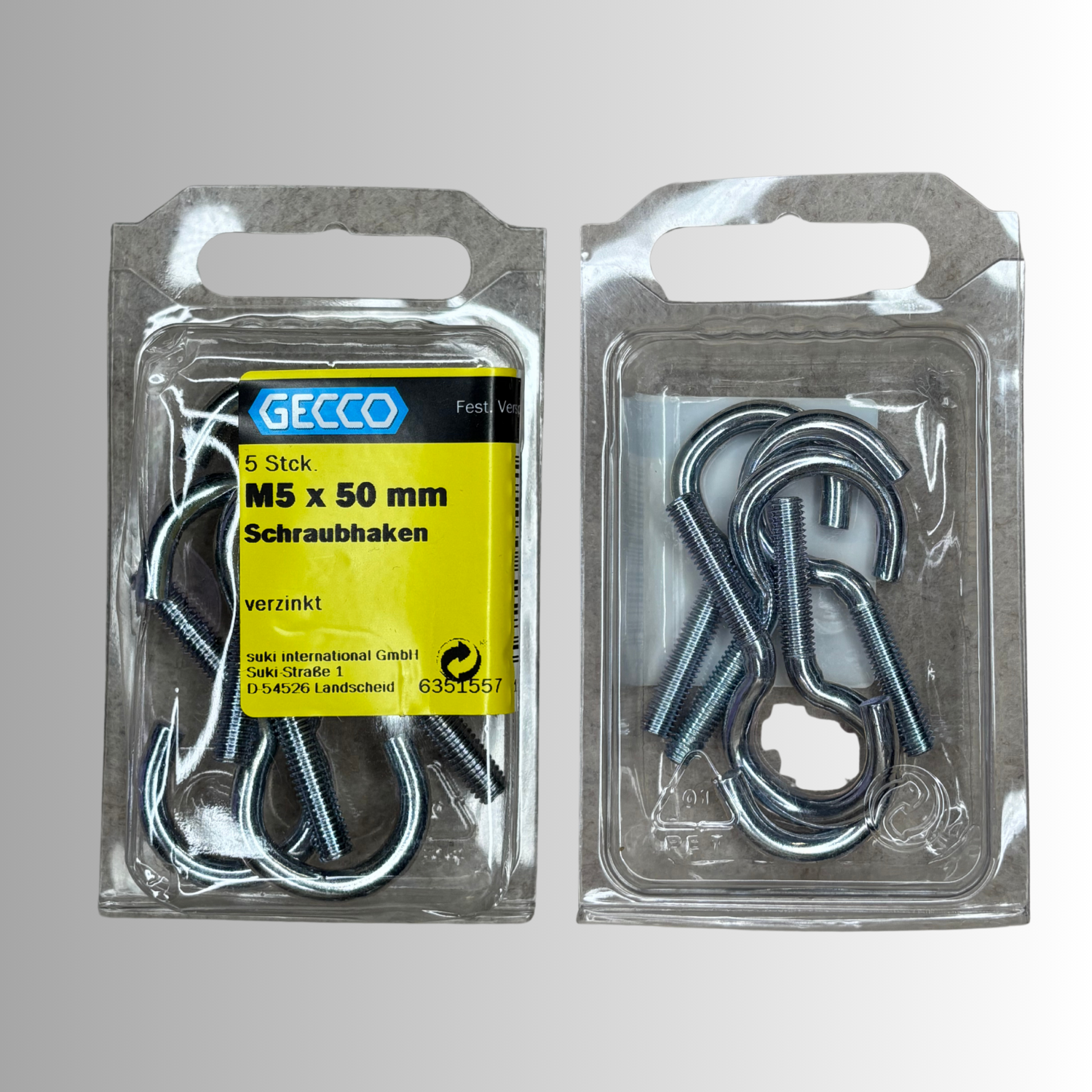 No.16 Gecco Schraubhaken M5x50mm - 5 Stück Verzinkt