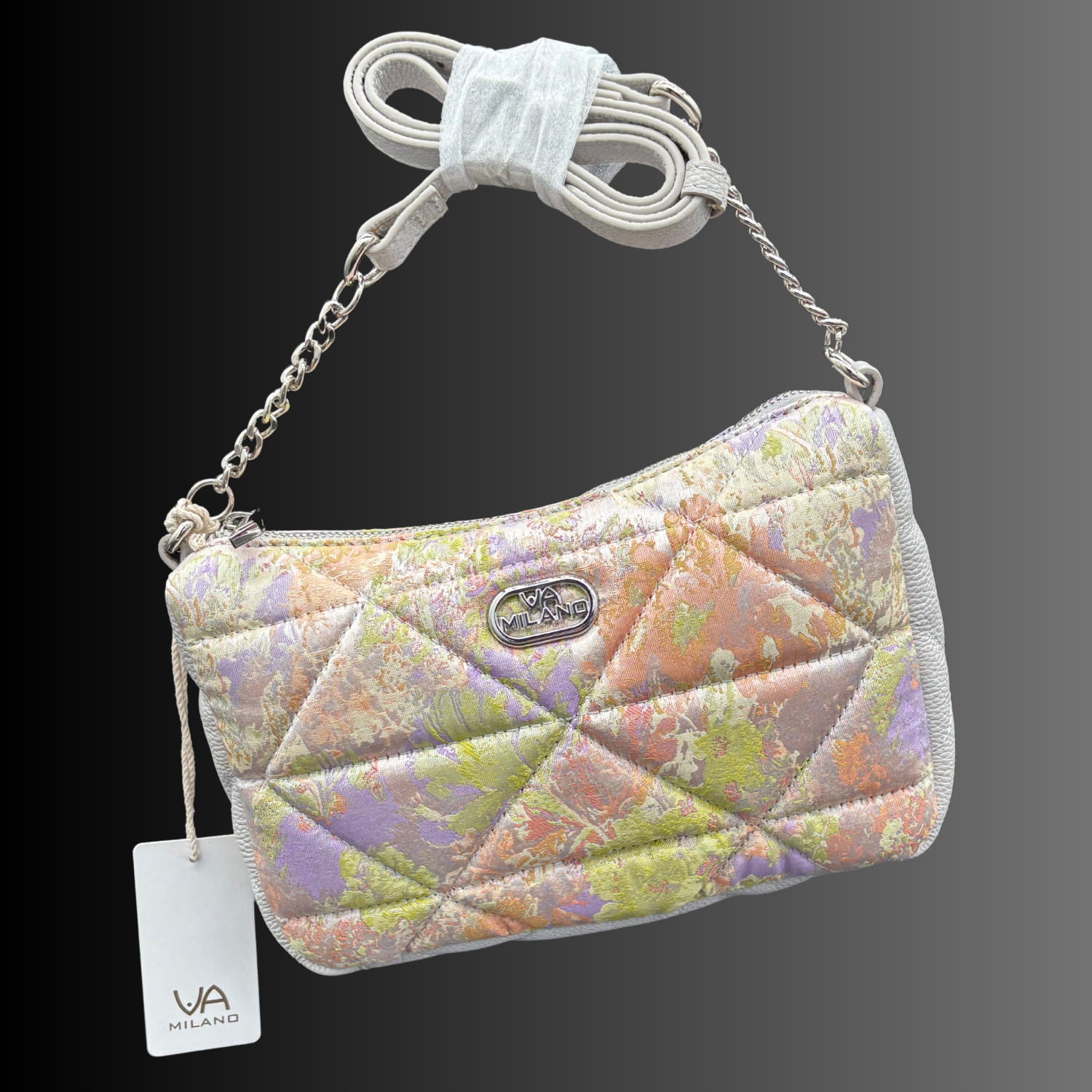 VA MILANO Schultertasche Handtasche Tasche Edles Webmaterial & Echtleder