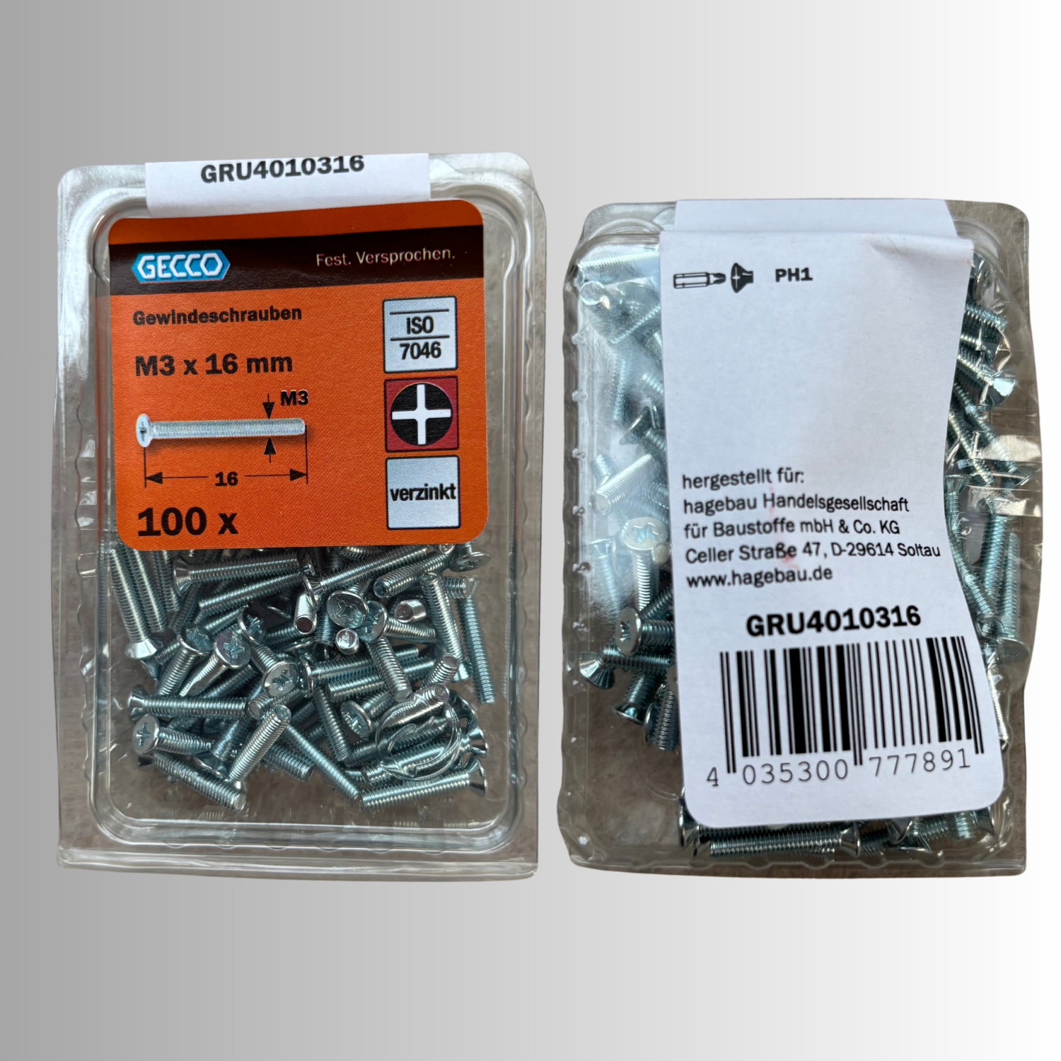 No.101 Gecco Gewindeschrauben M3x16mm - 100 Stück Verzinkt