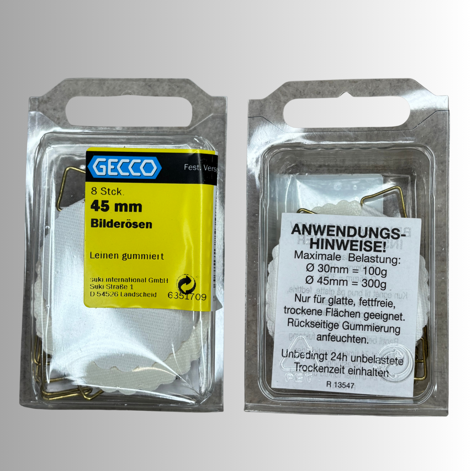 No.46 Gecco Bilderösen 45mm - 8 Stück Leinen-gummiert