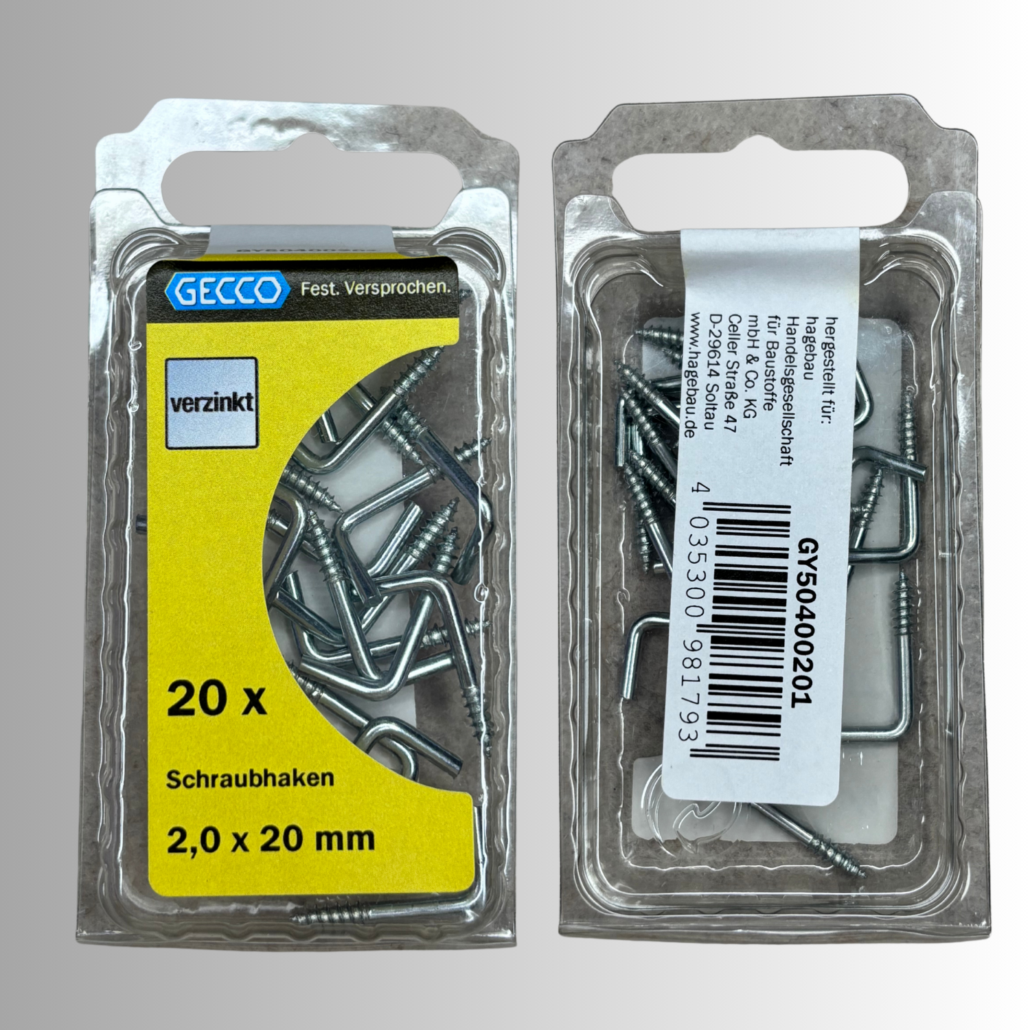 No.25 Gecco Schraubhaken 2,0x20mm - 20 Stück Verzinkt