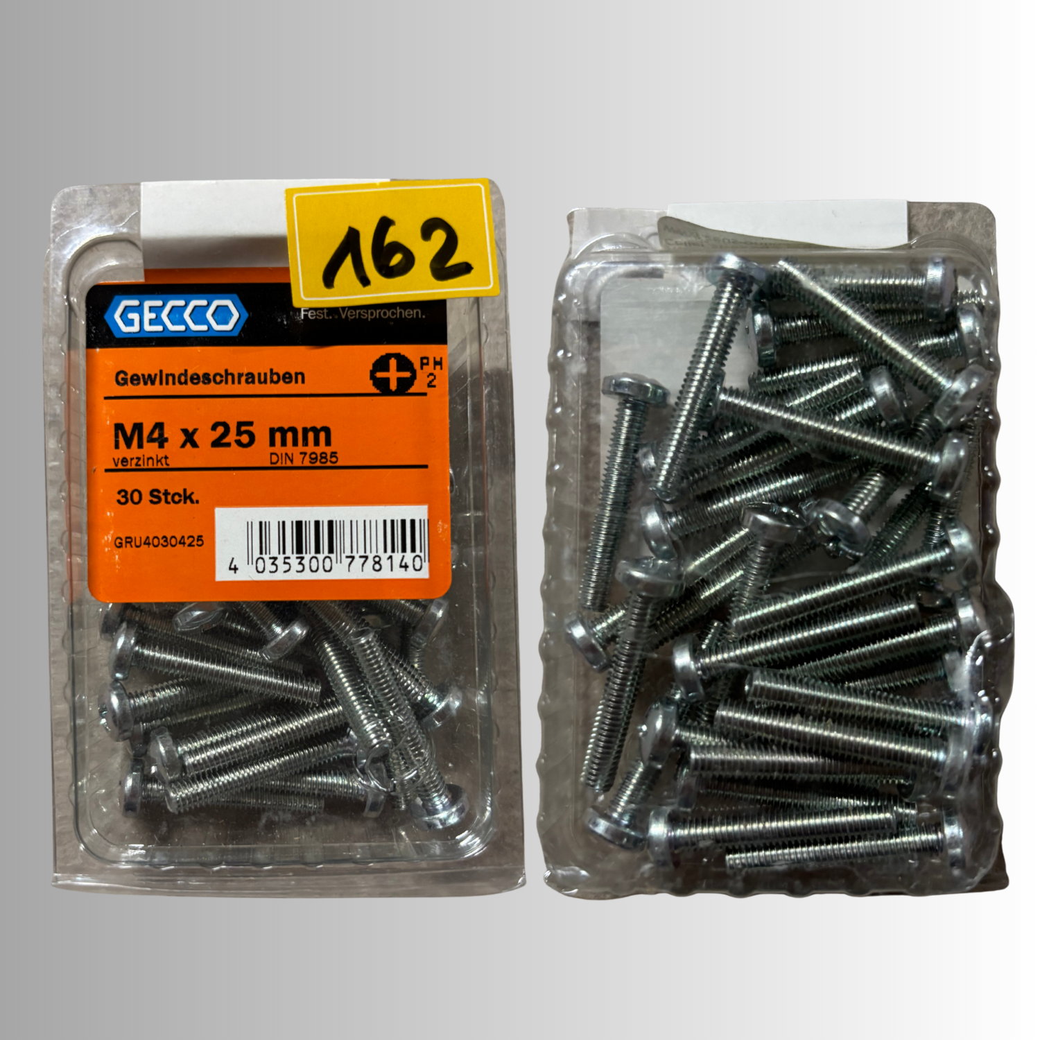 No.162 Gecco Gewindeschrauben M4x25mm - 30 Stück Verzinkt