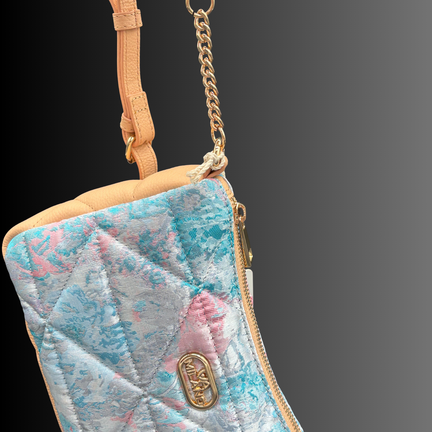 VA MILANO Schultertasche Handtasche Tasche Edles Webmaterial & Echtleder
