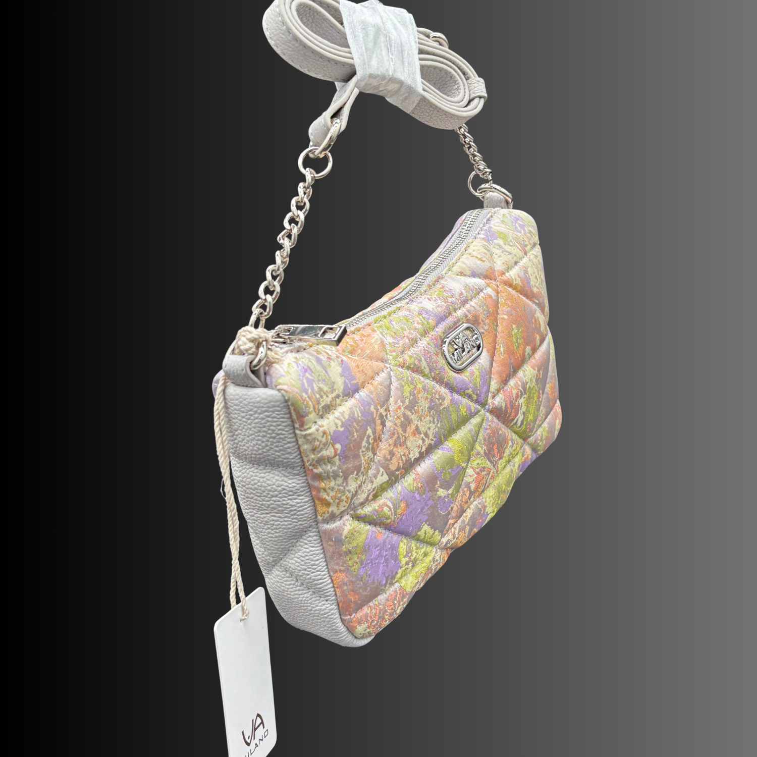 VA MILANO Schultertasche Handtasche Tasche Edles Webmaterial & Echtleder