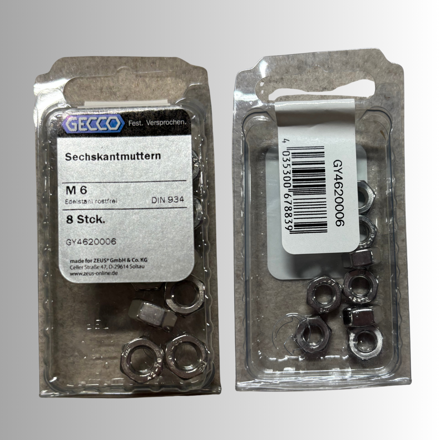 No.237 Gecco Sechskantmuttern M6 - 8 Stück Edelstahl