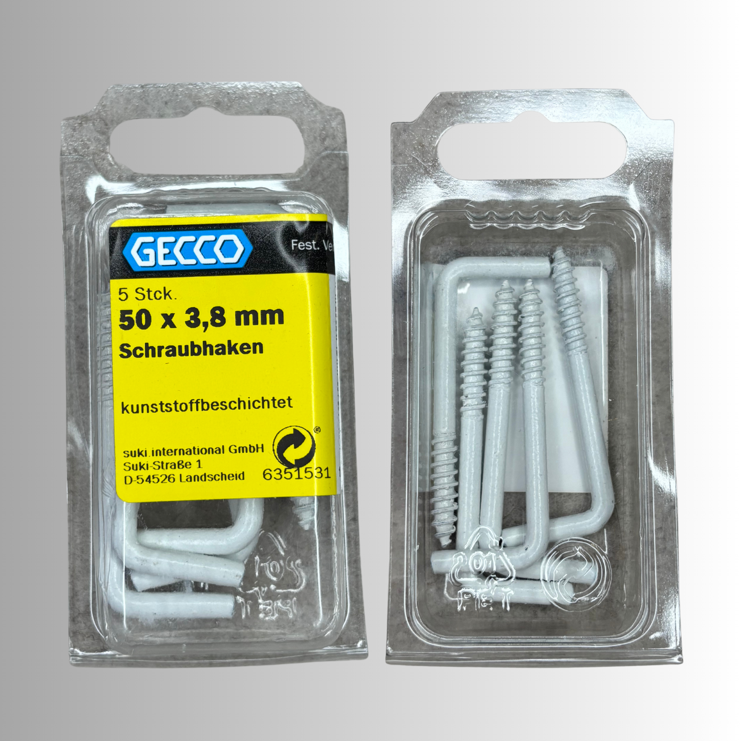 No.47 Gecco Schraubhaken 50x3,8mm - 5 Stück Kunststoffbeschichtet