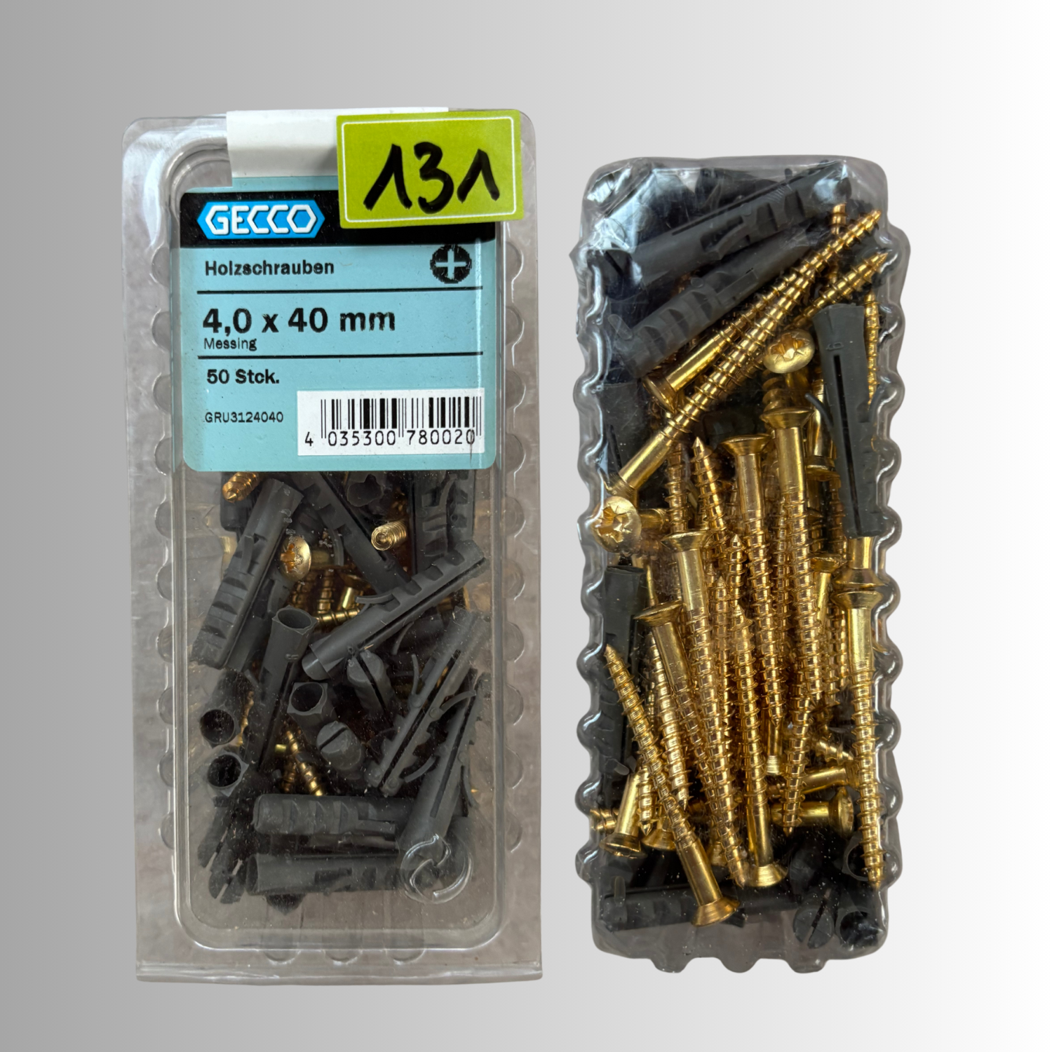 No.131 Gecco Holzschrauben 4,0x40mm - 50 Stück Messing