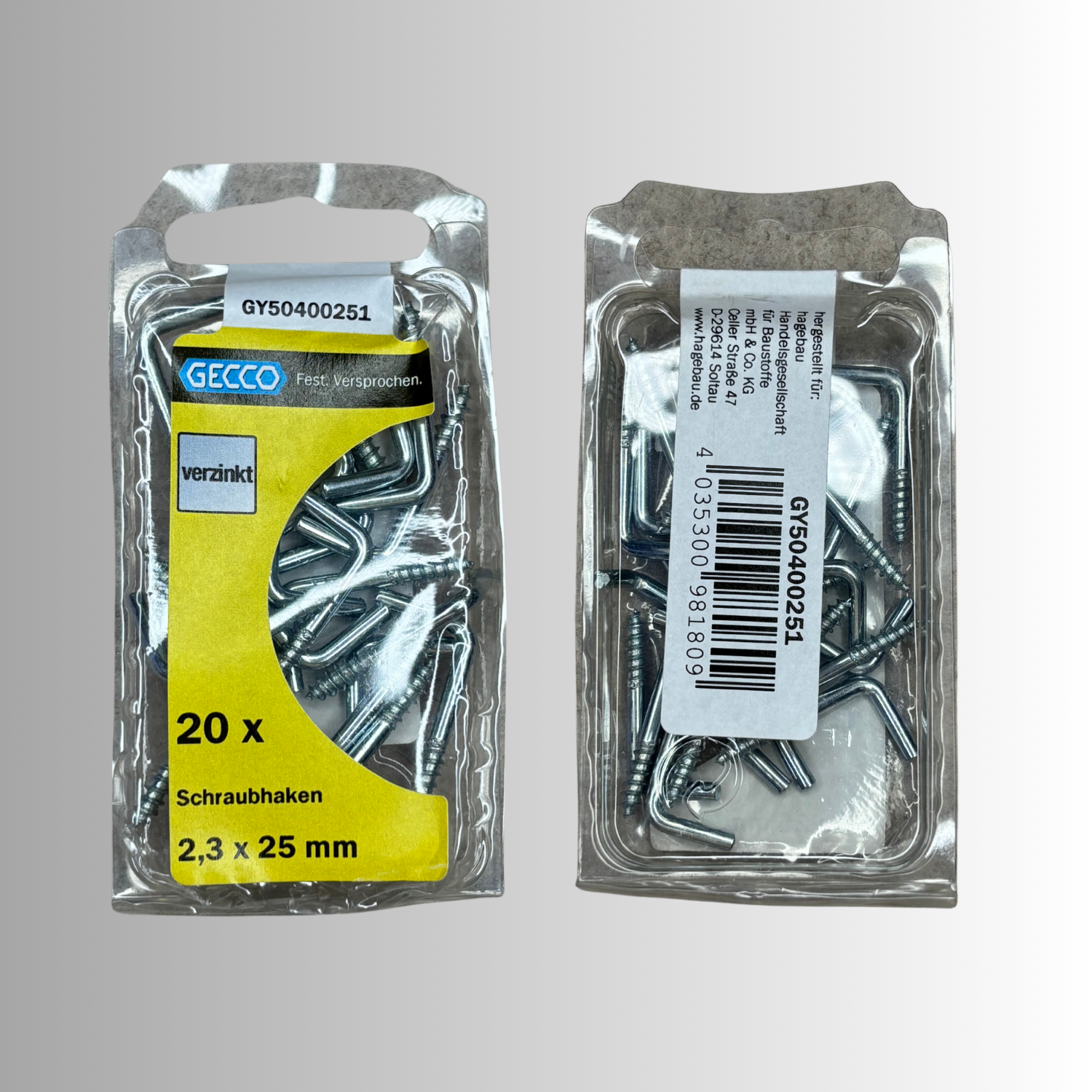 No.8 Gecco Schraubhaken 2,3x25mm - 20 Stück Verzinkt