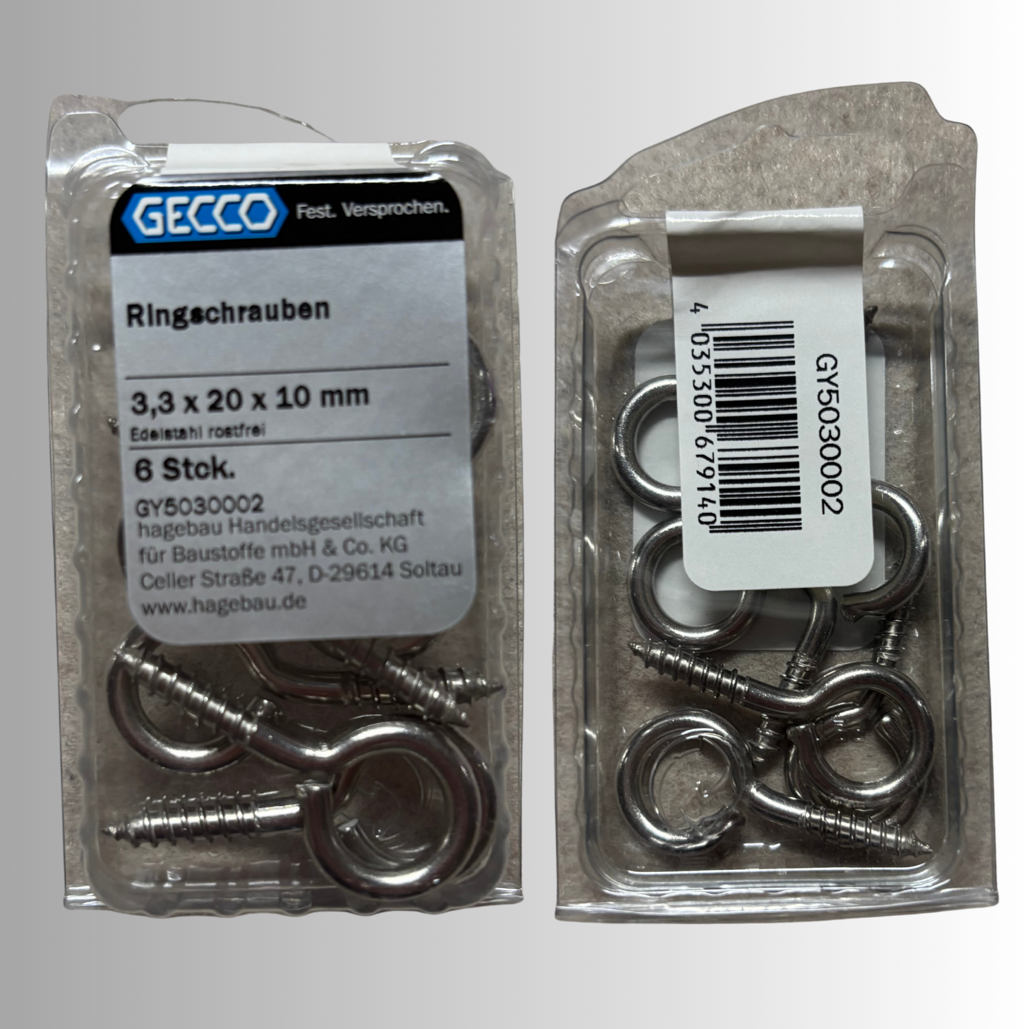 No.197 Gecco Ringschrauben 3,3x20x10mm - 6 Stück Edelstahl