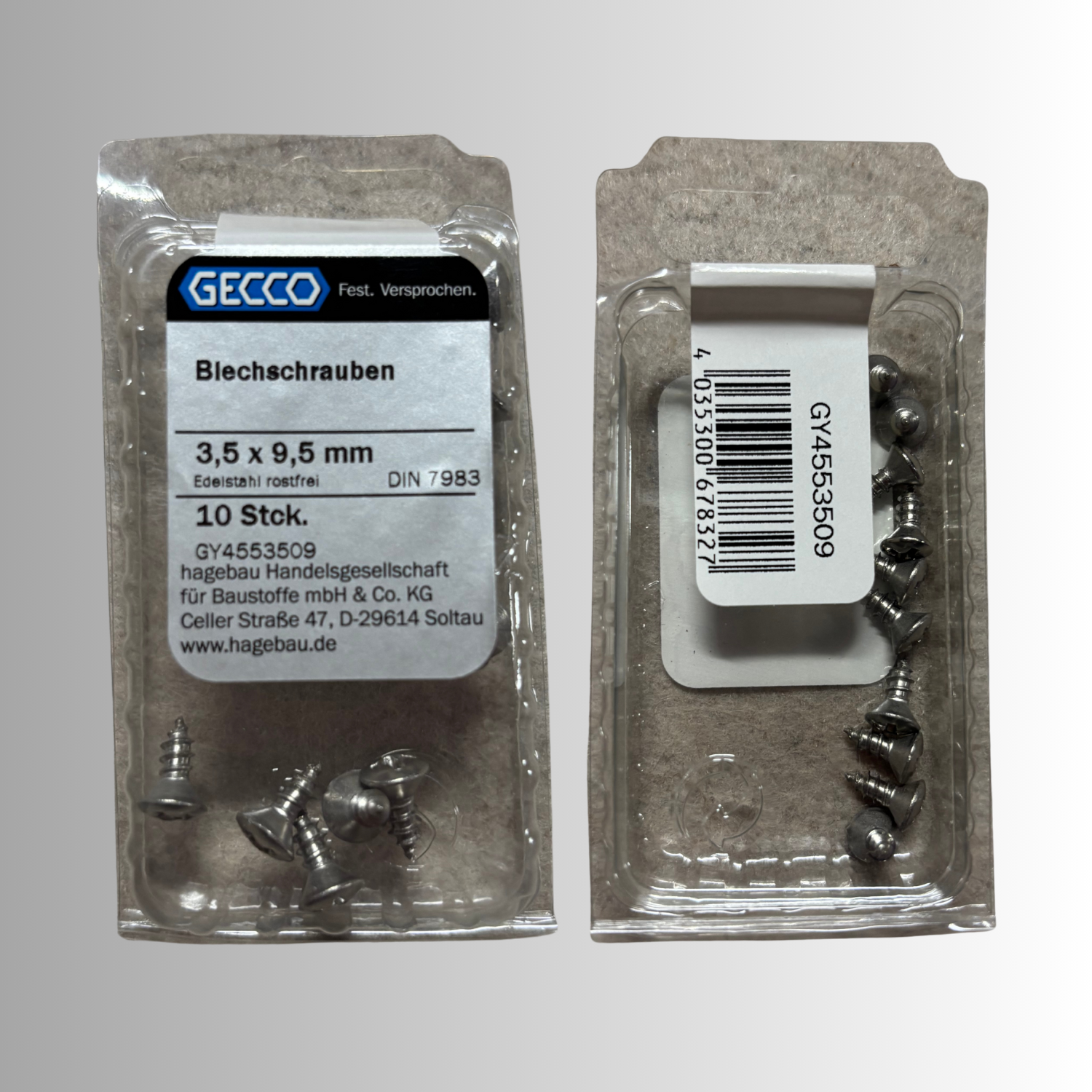 No.238 Gecco Blechschrauben 3,5x9,5mm - 10 Stück Edelstahl