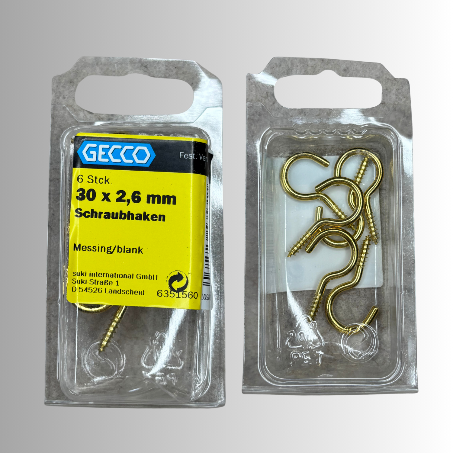 No.48 Gecco Schraubhaken 30x2,6mm - 6 Stück Messing Blank