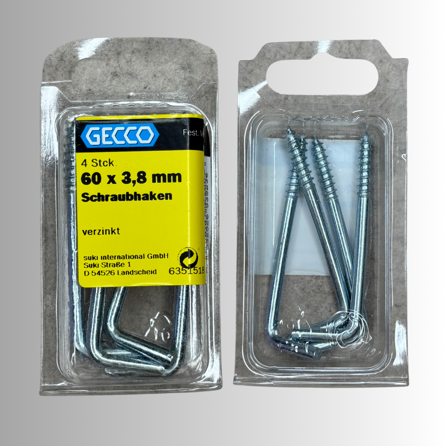 No.18 Gecco Schraubhaken 60x3,8mm - 4 Stück Verzinkt