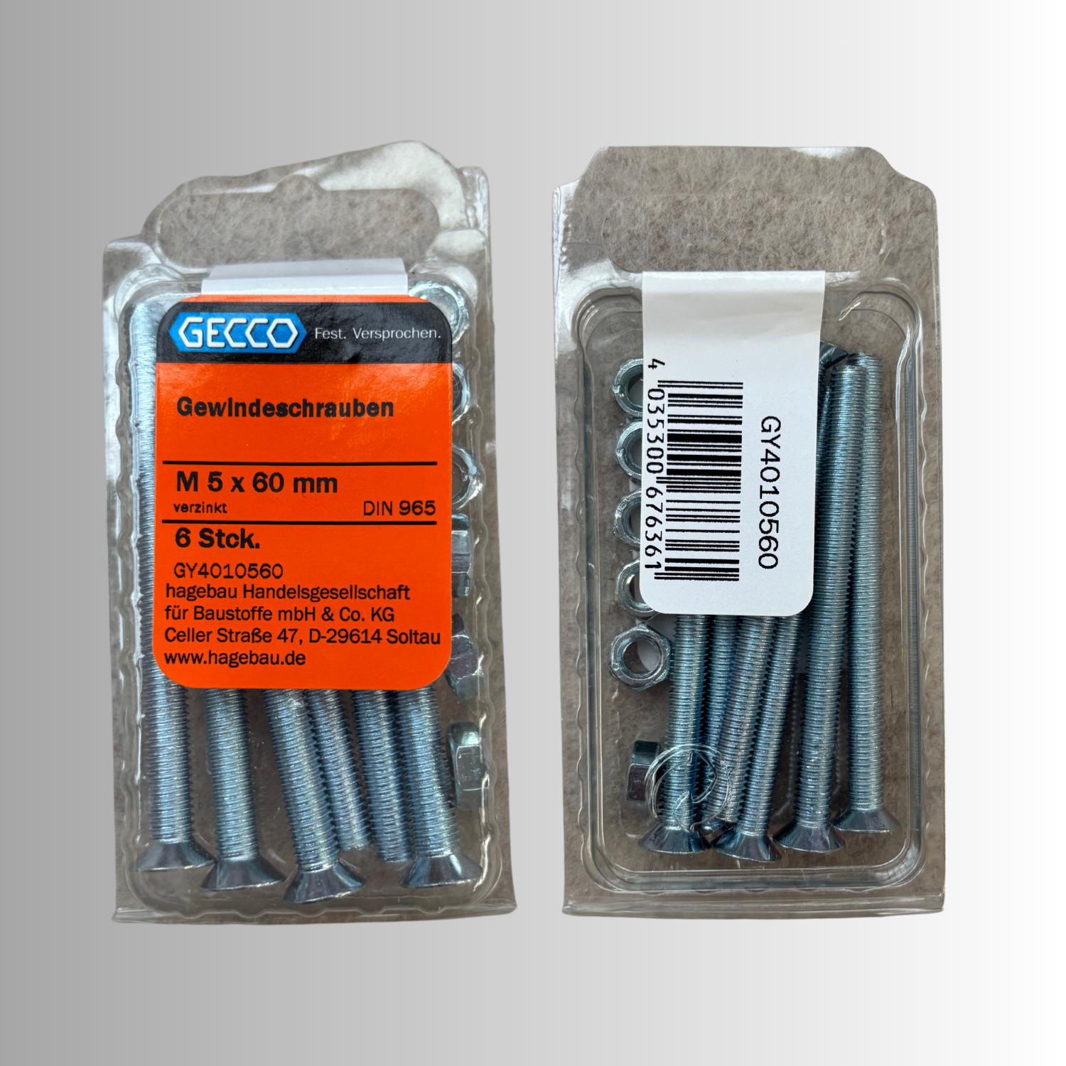 No.112 Gecco Gewindeschrauben M5x60mm - 6 Stück Verzinkt