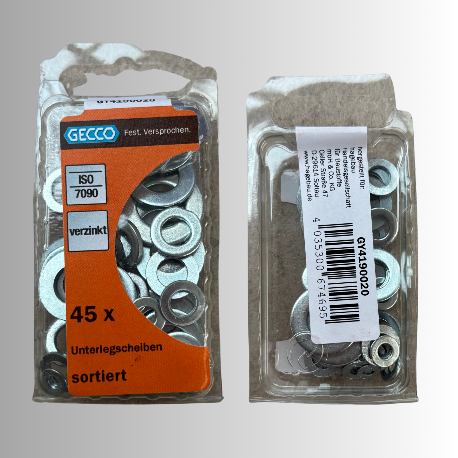 No.142 Gecco Unterlegscheiben - 45 Stück Sortiert Verzinkt