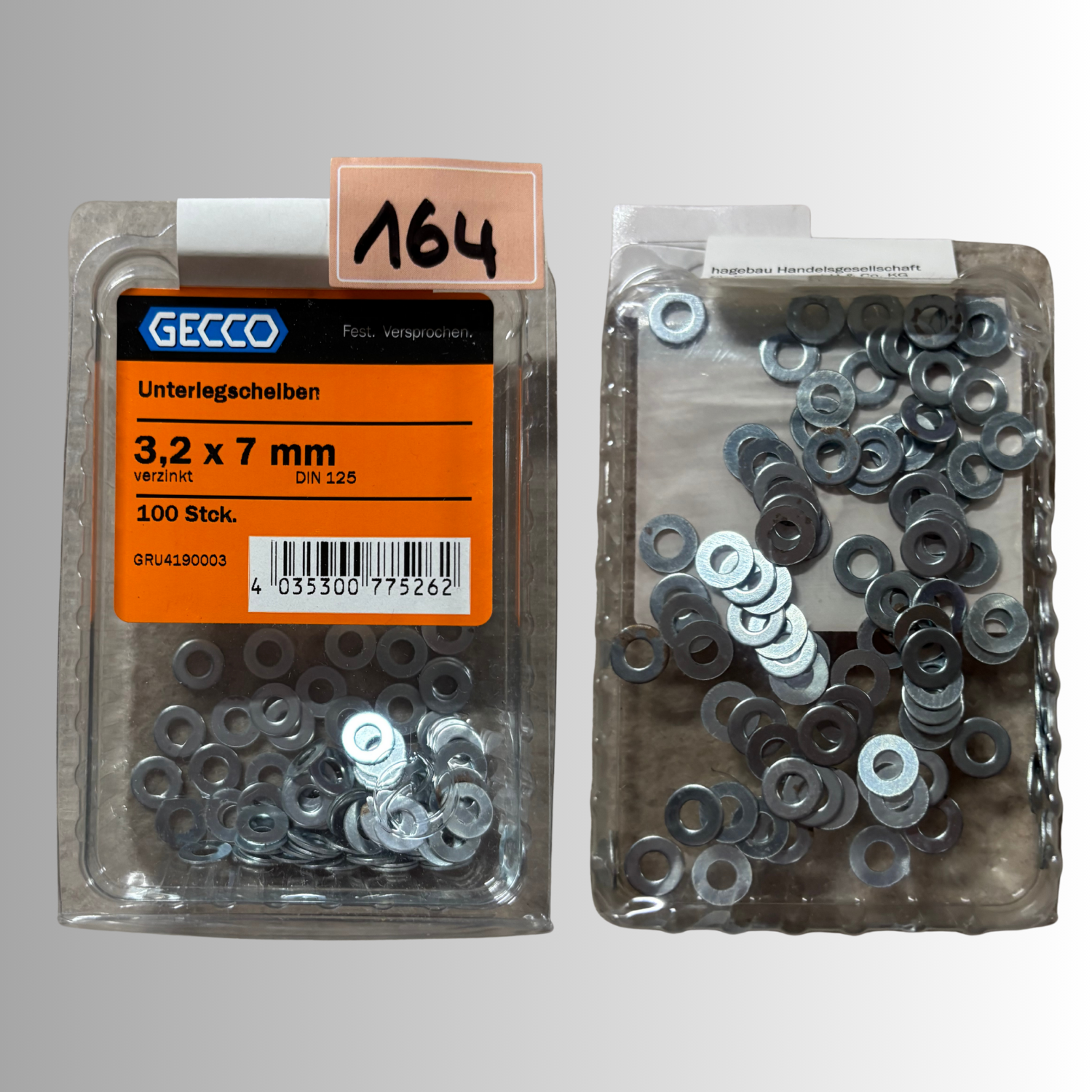 No.164 Gecco Unterlegscheiben 3,2x7mm - 100 Stück Verzinkt