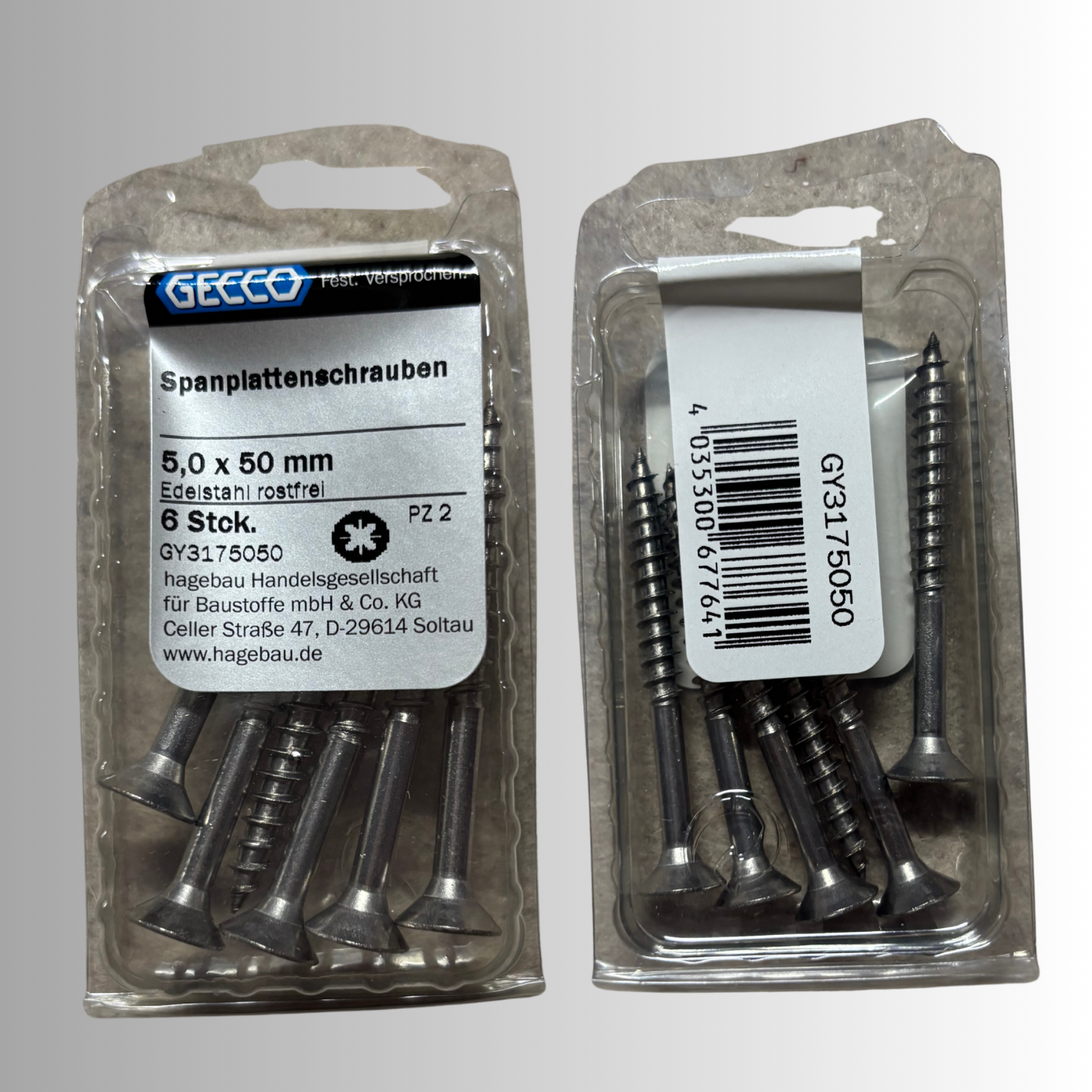 No.213 Gecco Spanplattenschrauben 5,0x50mm - 6 Stück Edelstahl