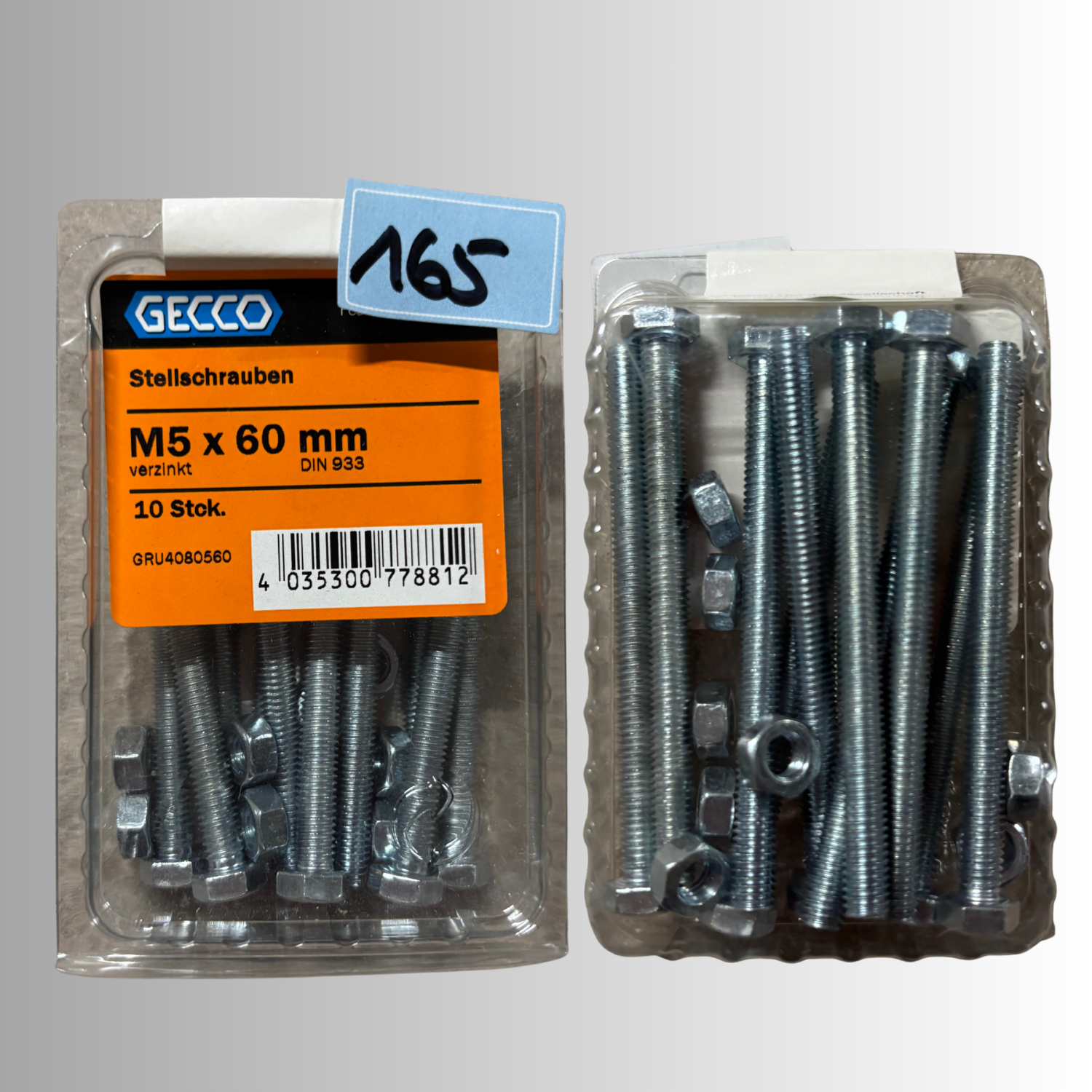 No.165 Gecco Stellschrauben M5x60mm - 10 Stück Verzinkt