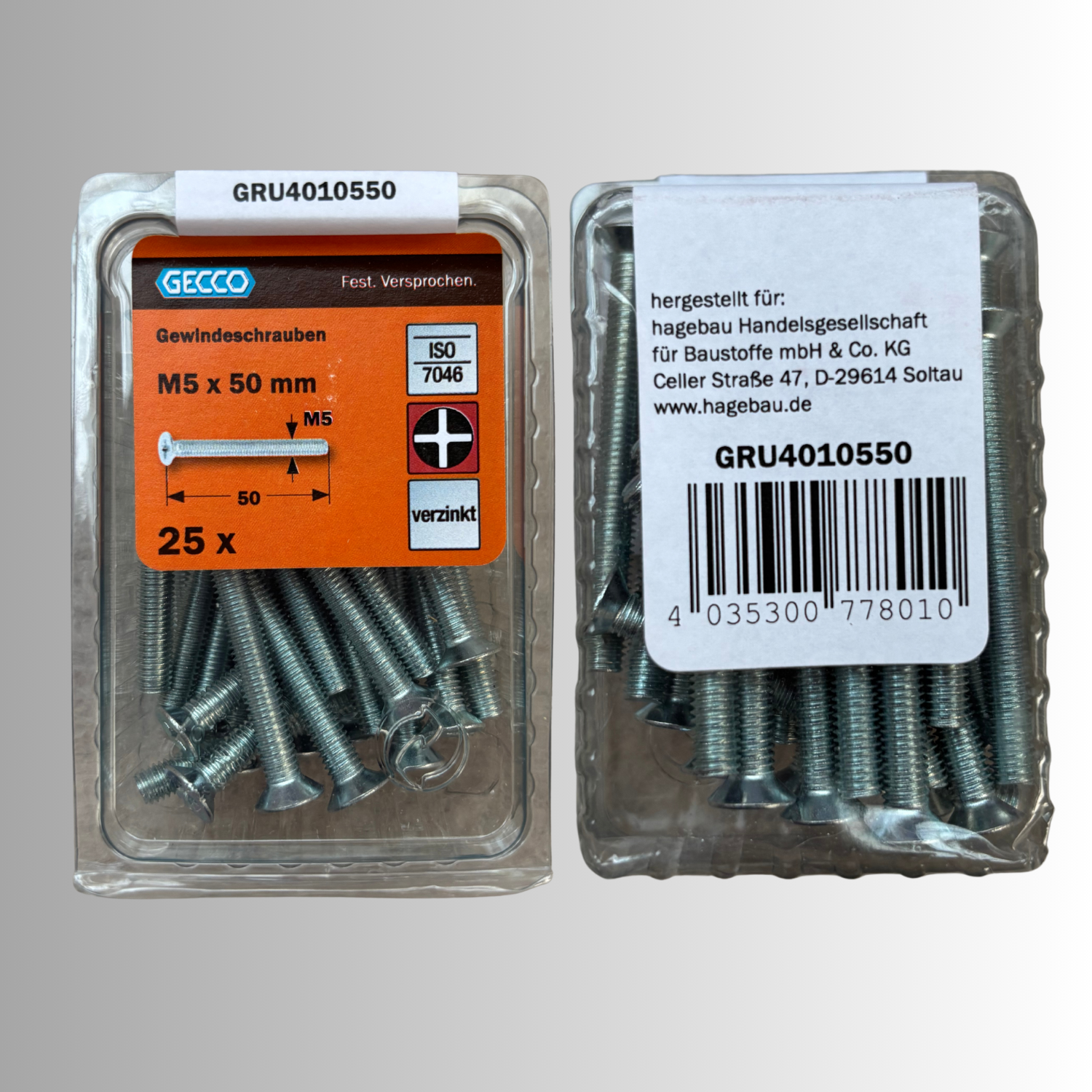 No.113 Gecco Gewindeschrauben M5x50mm - 25 Stück Verzinkt
