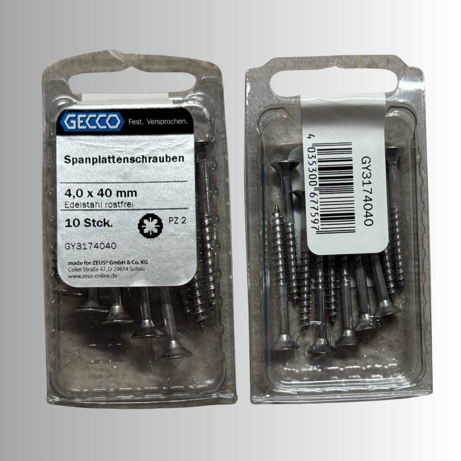 No.215 Gecco Spanplattenschrauben 4,0x40mm - 10 Stück Edelstahl