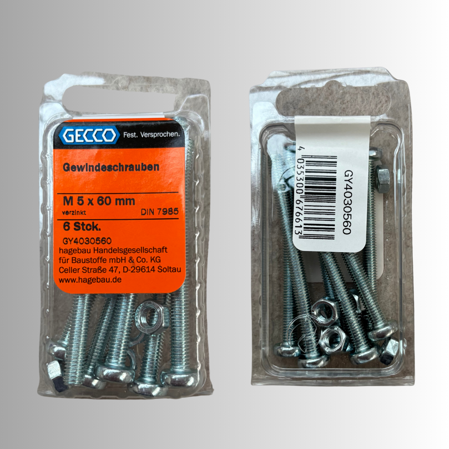 No.143 Gecco Gewindeschrauben M5x60mm - 6 Stück Verzinkt