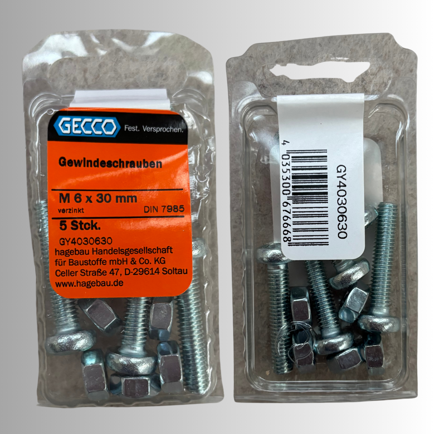 No.153 Gecco Gewindeschrauben M6x30mm - 5 Stück Verzinkt