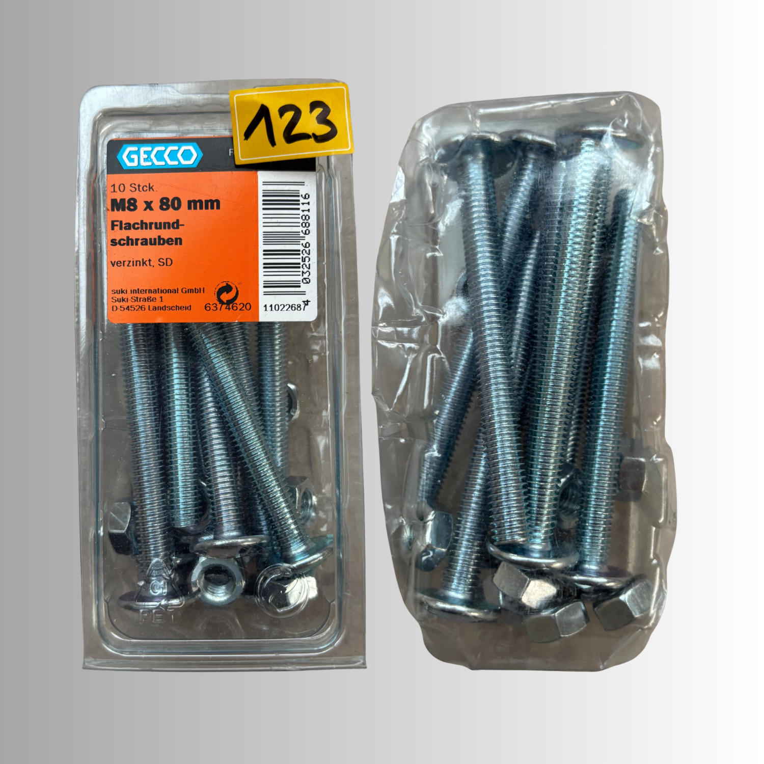 No.123 Gecco Flachrundschrauben M8x80mm - 10 Stück Verzinkt, SD