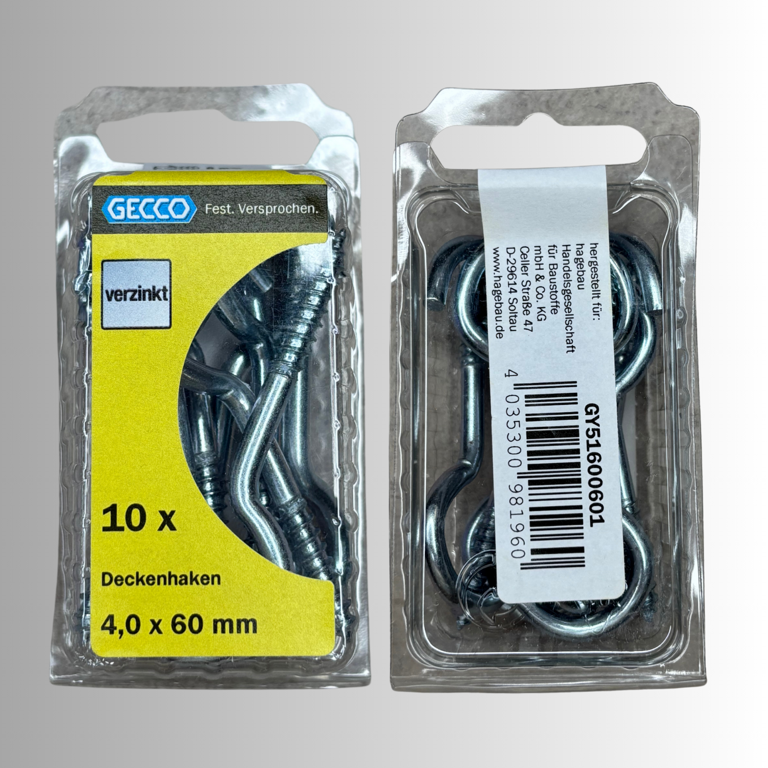 No.19 Gecco Deckenhaken 4,0x60mm - 10 Stück Verzinkt
