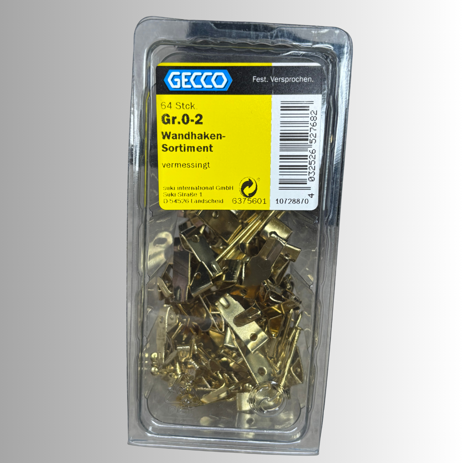 No.28 Gecco Wandhaken Größe: 0- 2,  64 Stück Vermessingt