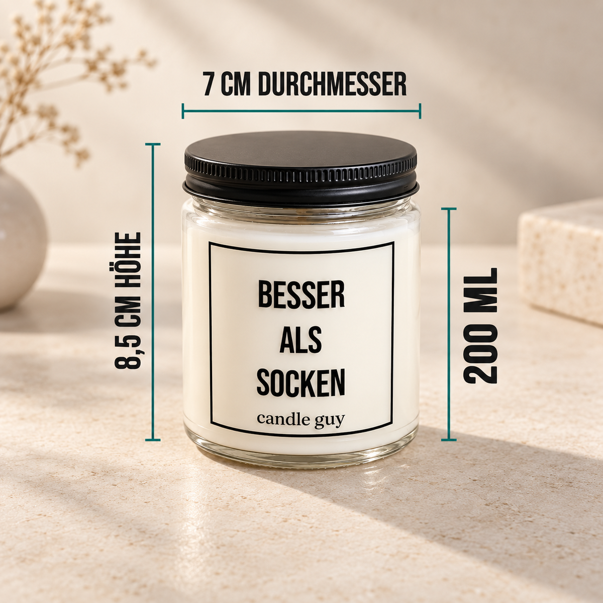 Kerze mit Spruch | Besser als Socken | Farbe Weiß