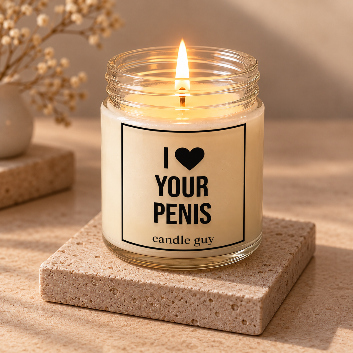 Kerze mit Spruch | I love your penis | Farbe Weiß