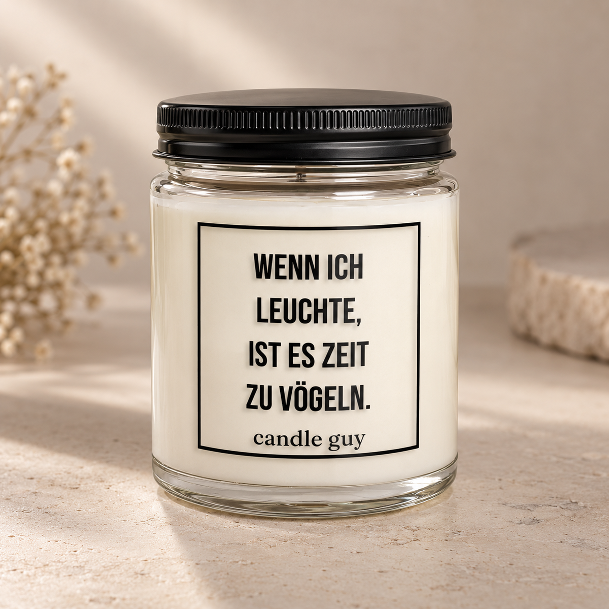 Kerze mit Spruch | Wenn ich leuchte, ist es Zeit zu vögeln. | Farbe Weiß