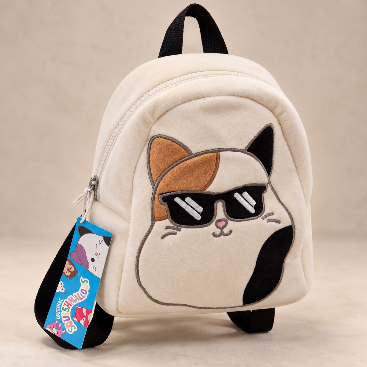 Squishmallows Cam the Cat Plüsch-Rucksack mit Sonnenbrille – Creme
