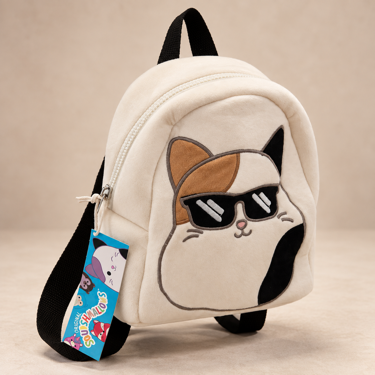Squishmallows Cam the Cat Plüsch-Rucksack mit Sonnenbrille – Creme