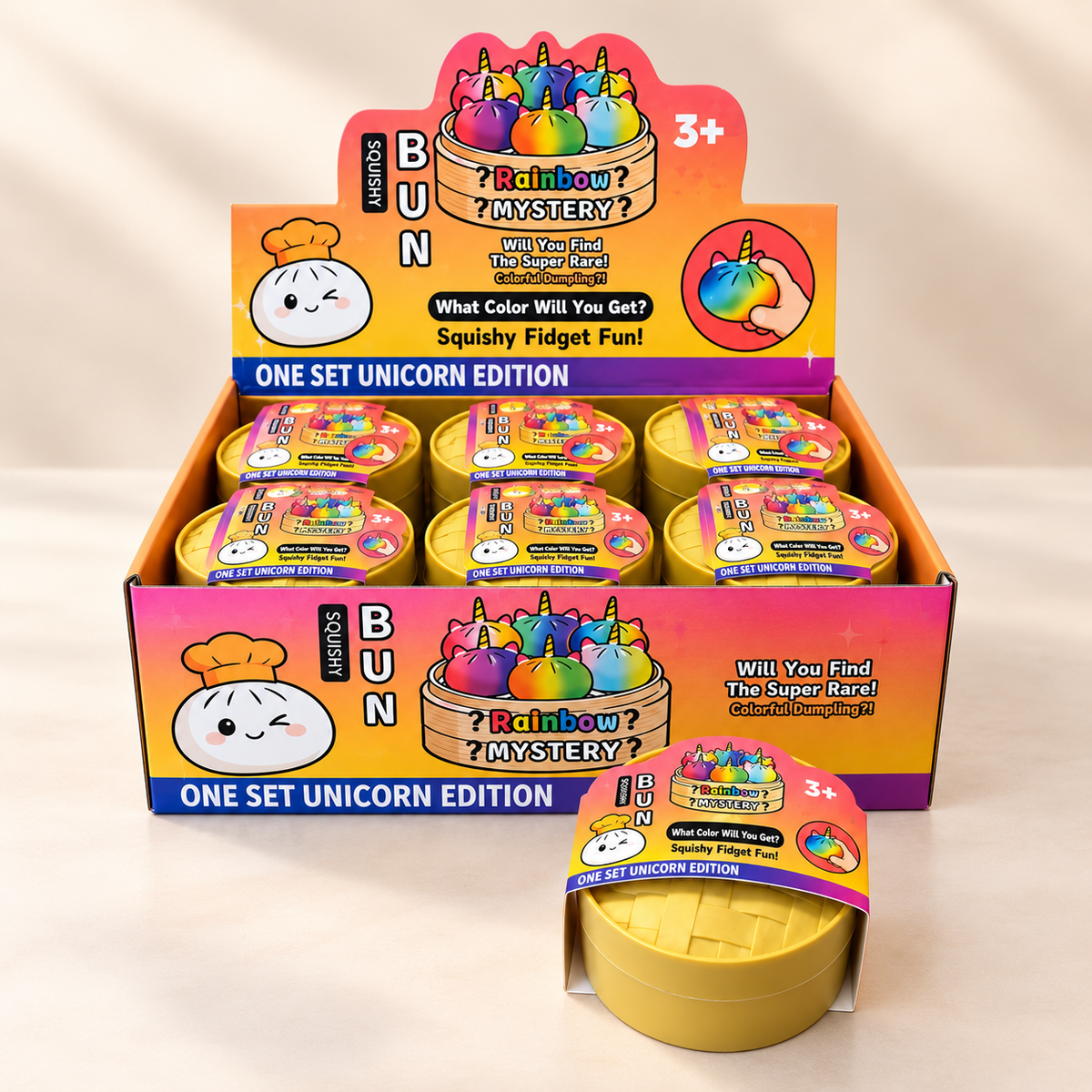 Rainbow Mystery Bun Squishy Fidget Spielzeug Überraschung Dumpling Squeeze