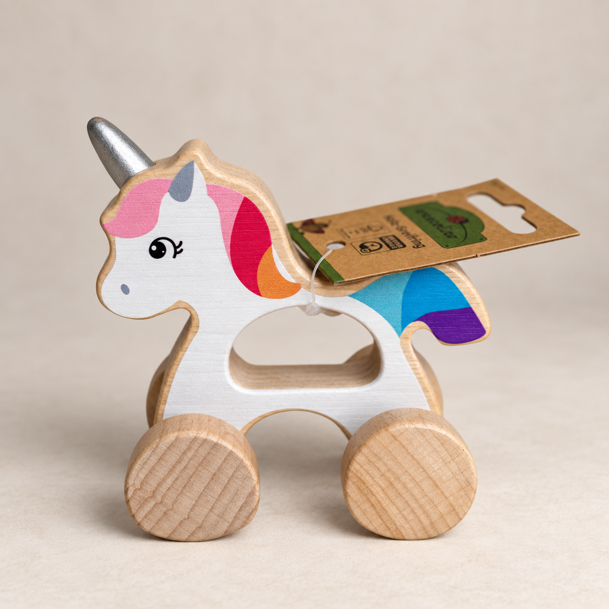Wencolino Holz-Greifring Einhorn mit Rollen Baby