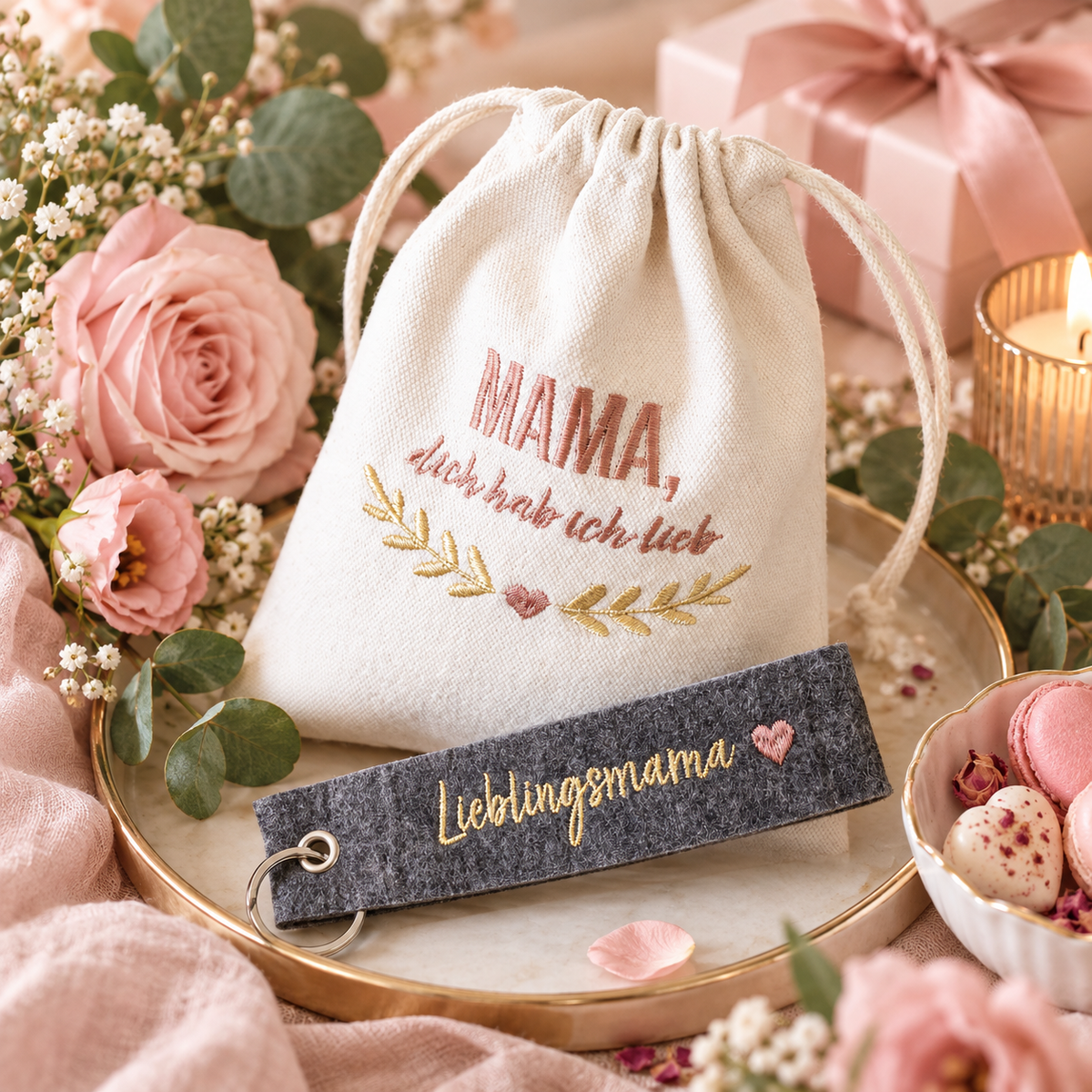 Geschenkset für Mama  „Lieblingsmama“ Schlüsselanhänger mit Säckchen
