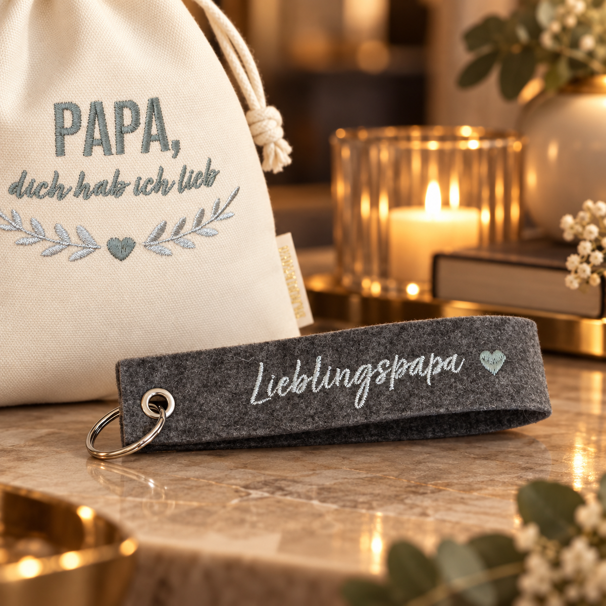 Geschenkset für Papa  „Lieblingspapa“ Schlüsselanhänger mit Säckchen