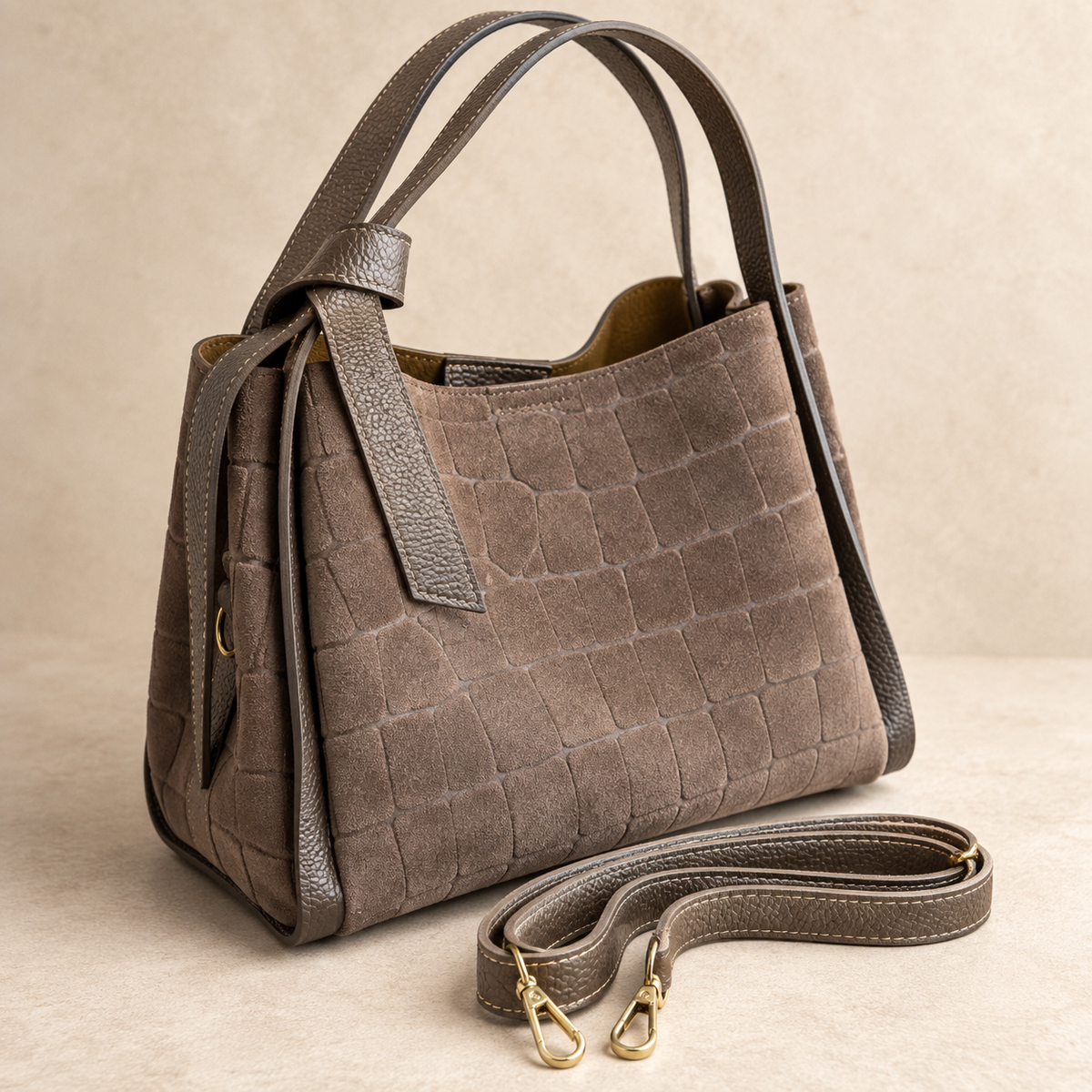 Echtleder-Handtasche „Made in Italy“  Kroko-Optik | 2 Farbvarianten