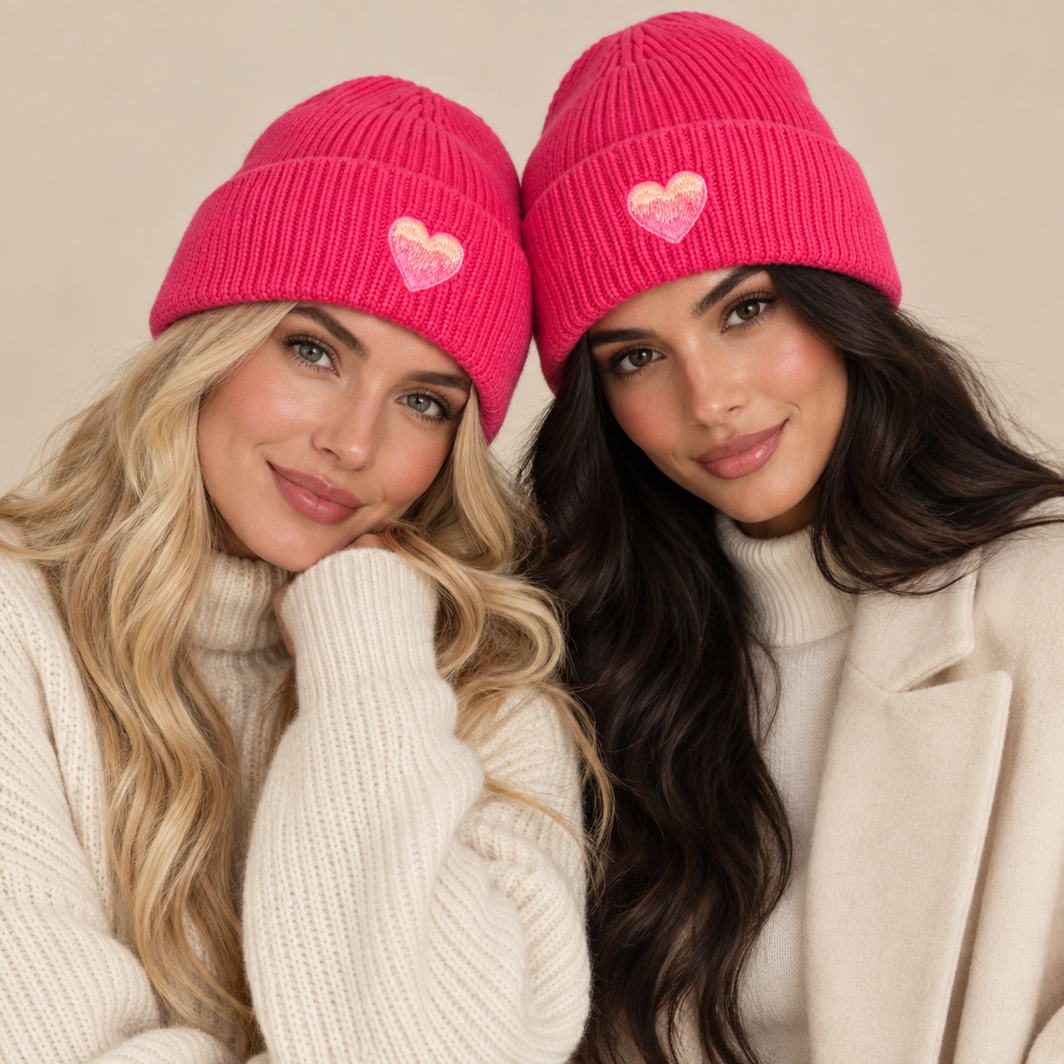 Mütze mit Herz-Stickerei – Pink