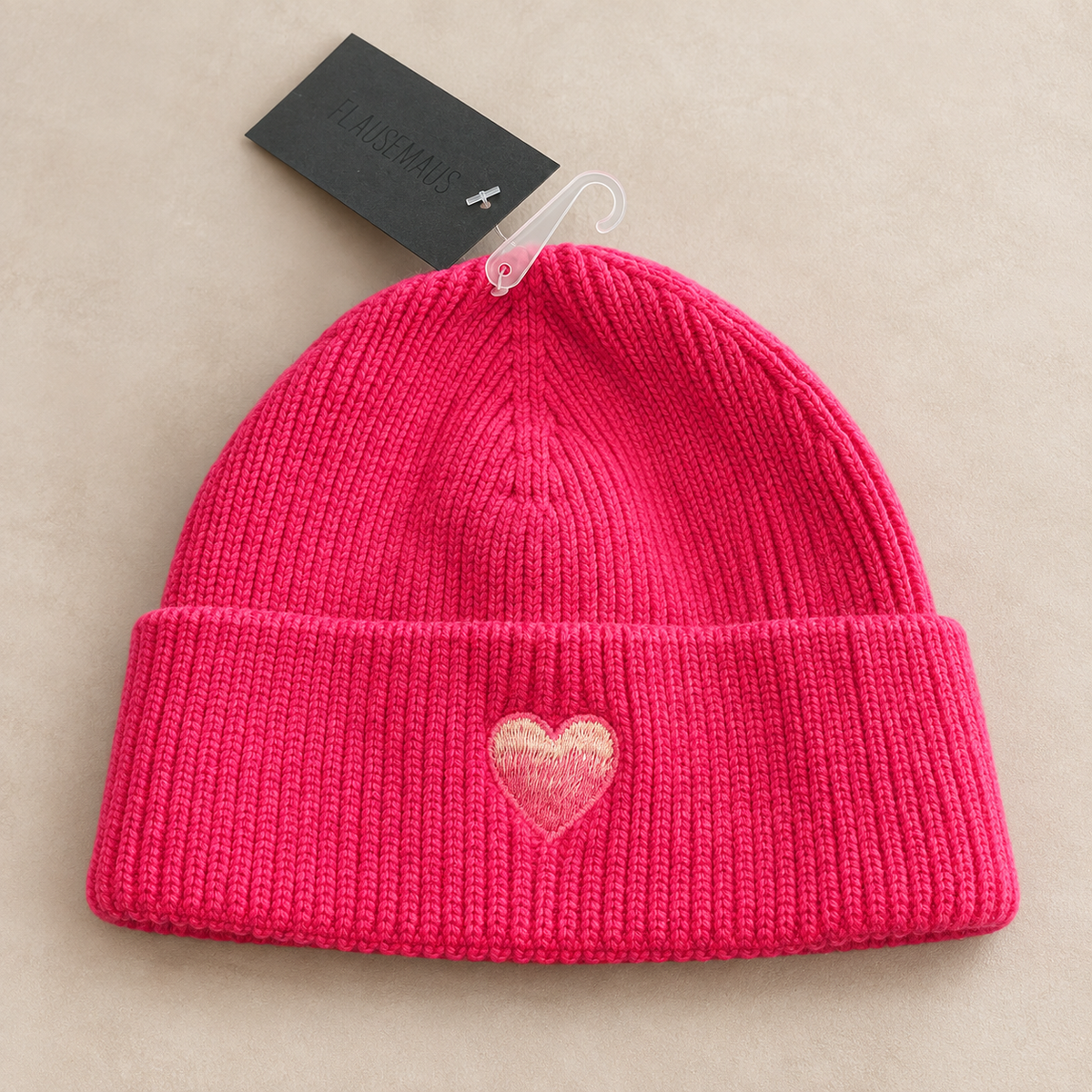 Mütze mit Herz-Stickerei – Pink