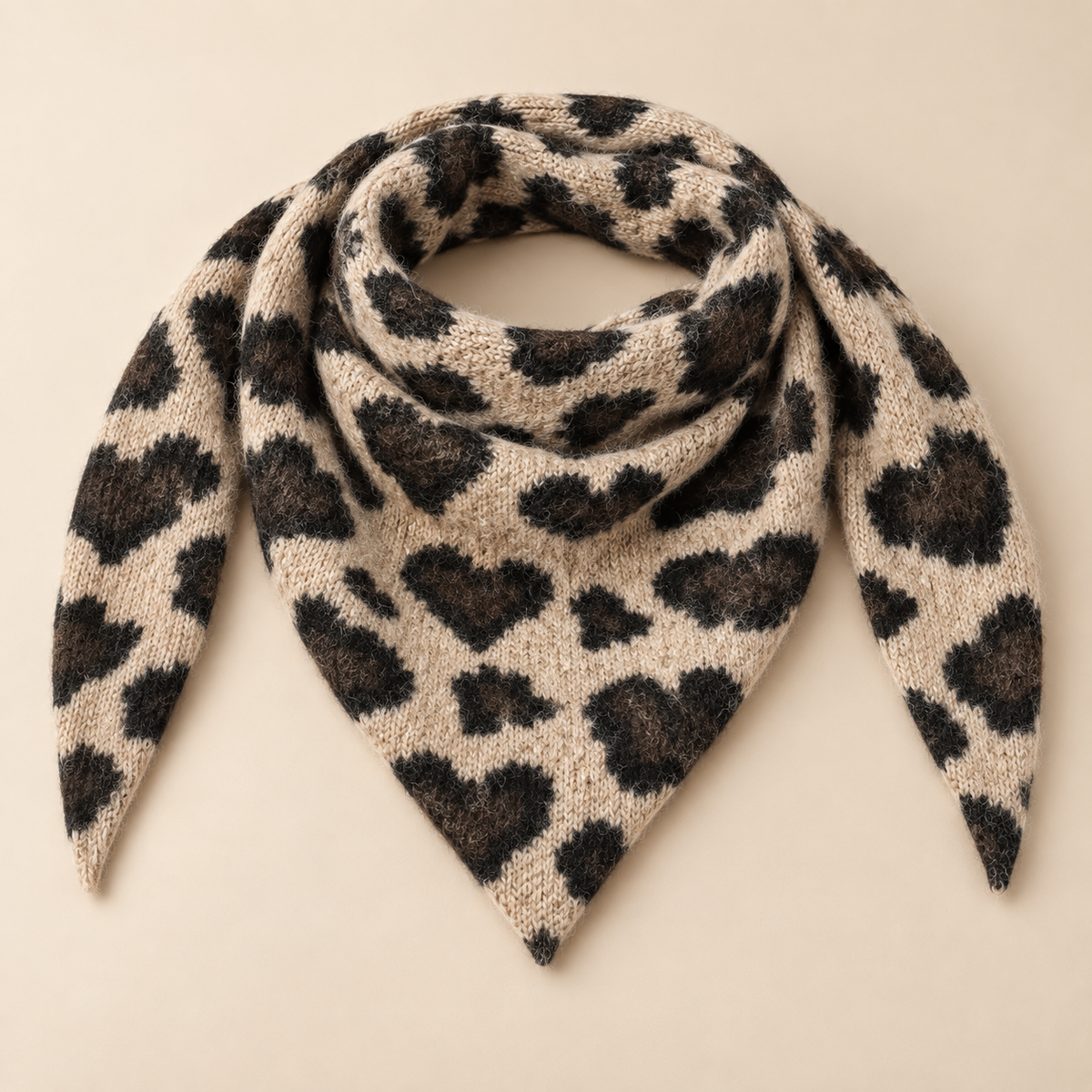 Dreiecksschal im Leo-Look – Beige, Braun & Schwarz