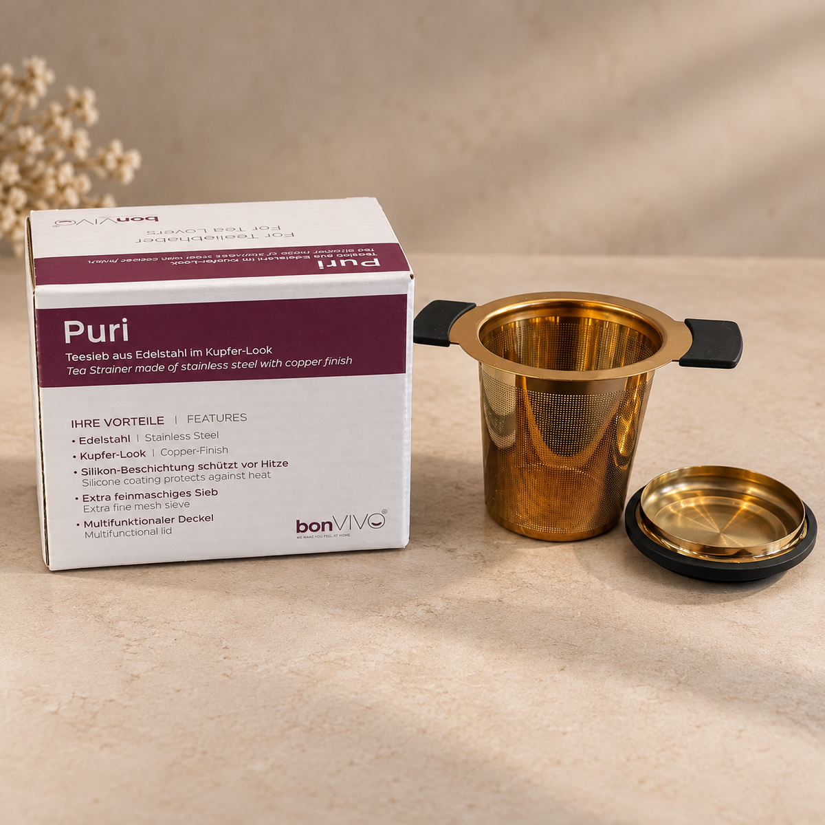 bonVIVO „Puri“ Teesieb  Edelstahl im Kupfer-Look Tee
