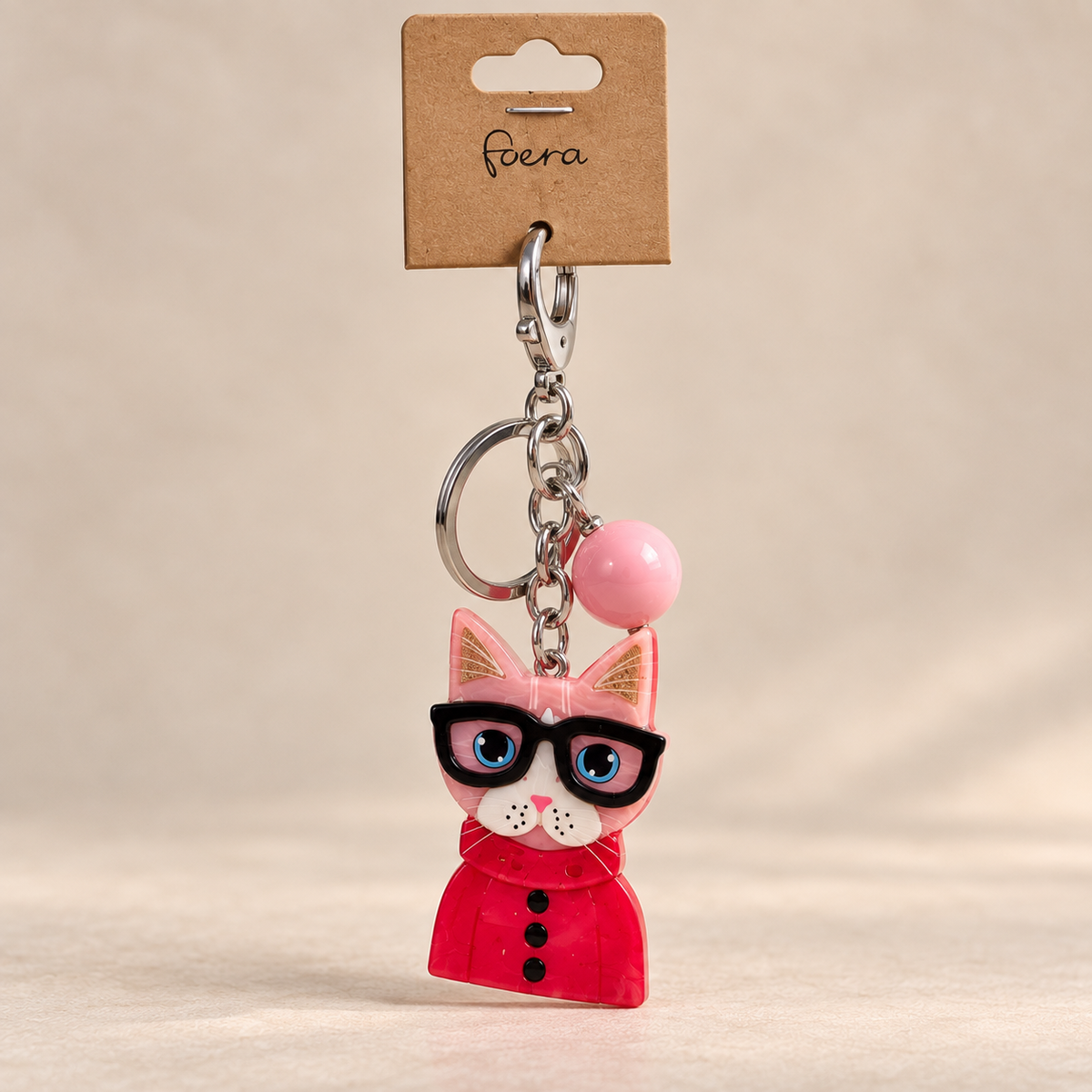 Schlüsselanhänger „Katze mit Brille“  Pink & Rot Anhänger